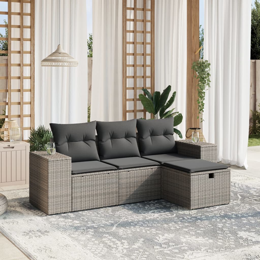 4-tlg. Garten-Sofagarnitur mit Kissen Grau Poly Rattan 4-tlg. Garten-Sofagarnitur mit Kissen Grau Poly Rattan
