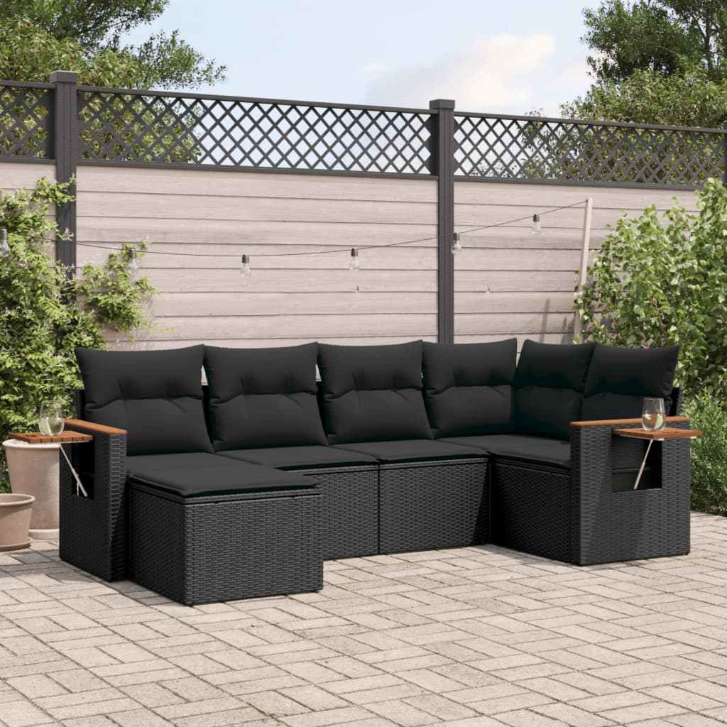 6-tlg. Garten-Sofagarnitur mit Kissen Schwarz Poly Rattan 6-tlg. Garten-Sofagarnitur mit Kissen Schwarz Poly Rattan