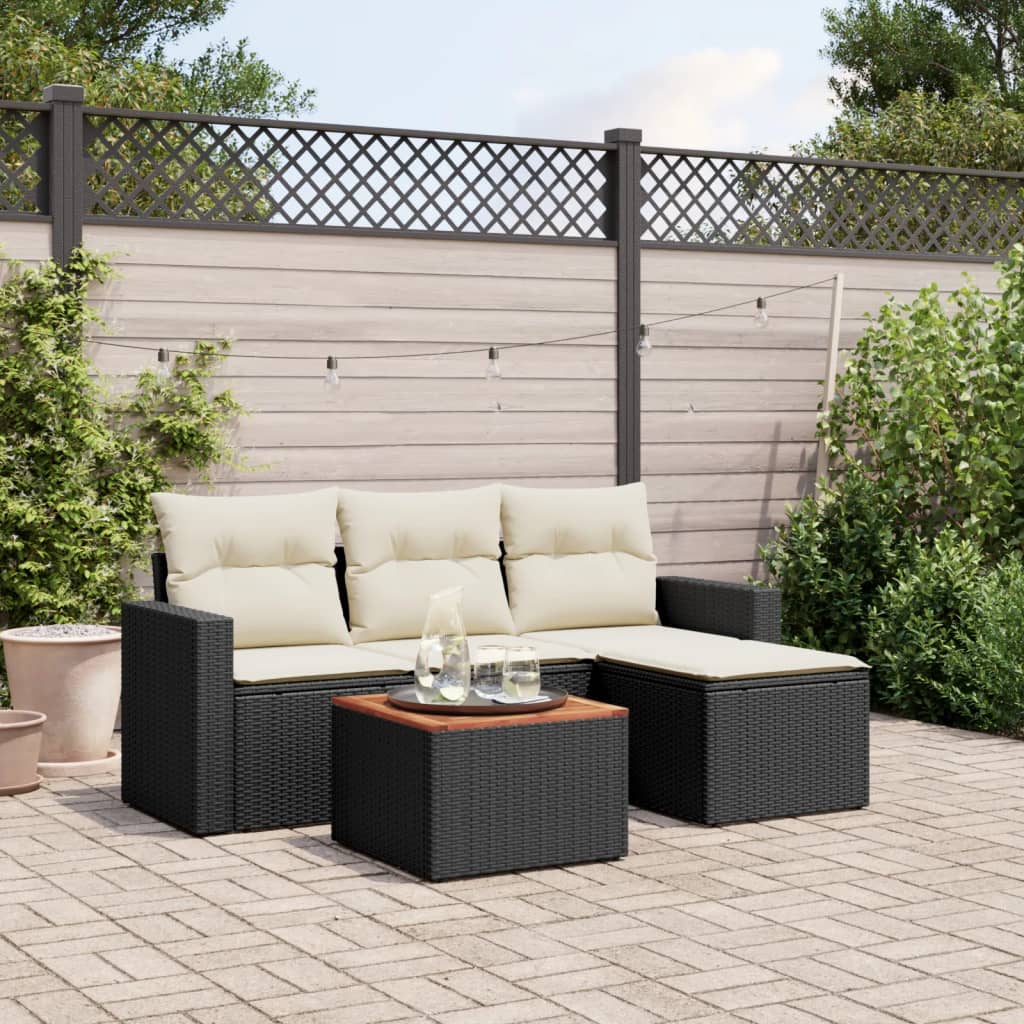 5-tlg. Garten-Sofagarnitur mit Kissen Schwarz Poly Rattan 5-tlg. Garten-Sofagarnitur mit Kissen Schwarz Poly Rattan