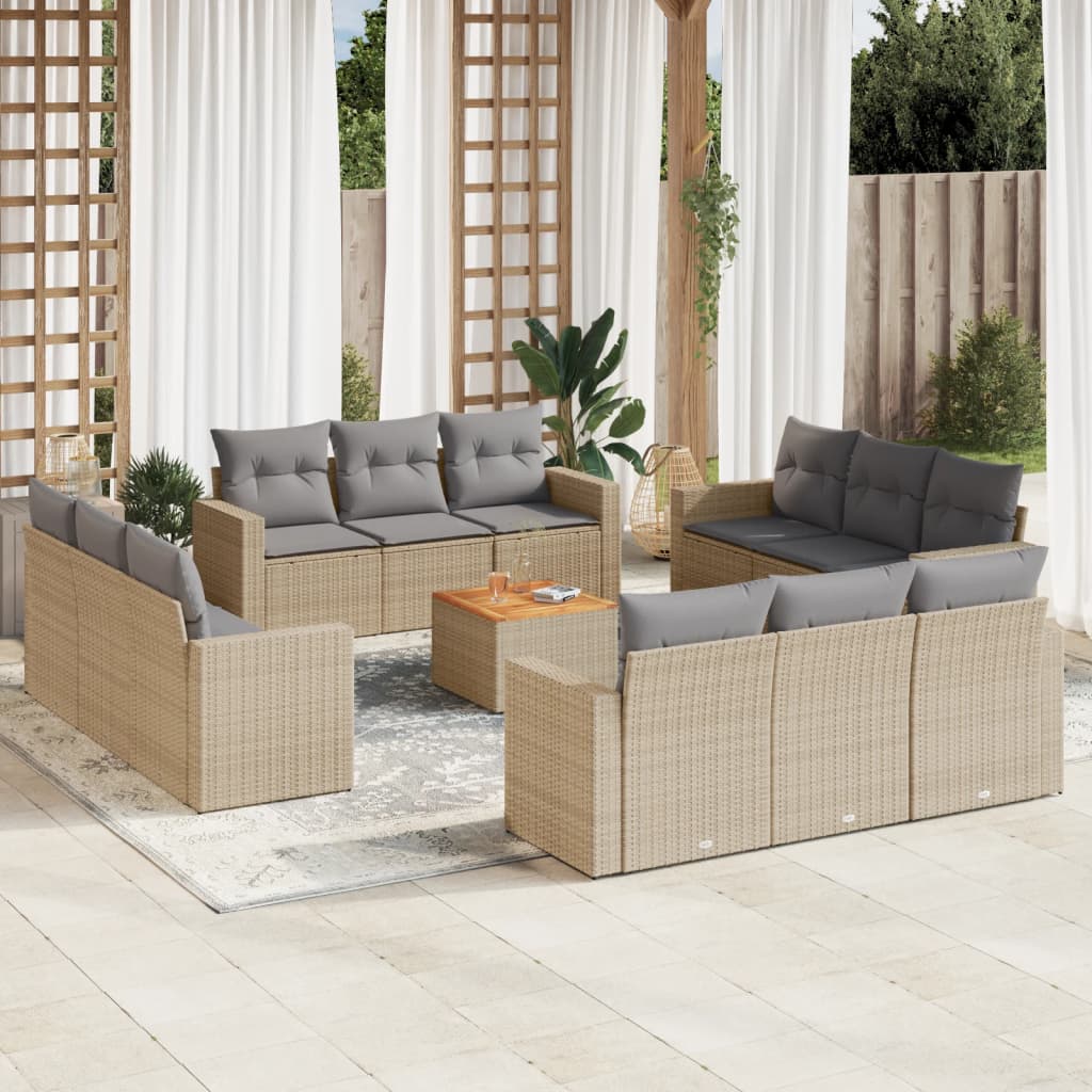 13-tlg. Garten-Sofagarnitur mit Kissen Beige Poly Rattan 13-tlg. Garten-Sofagarnitur mit Kissen Beige Poly Rattan