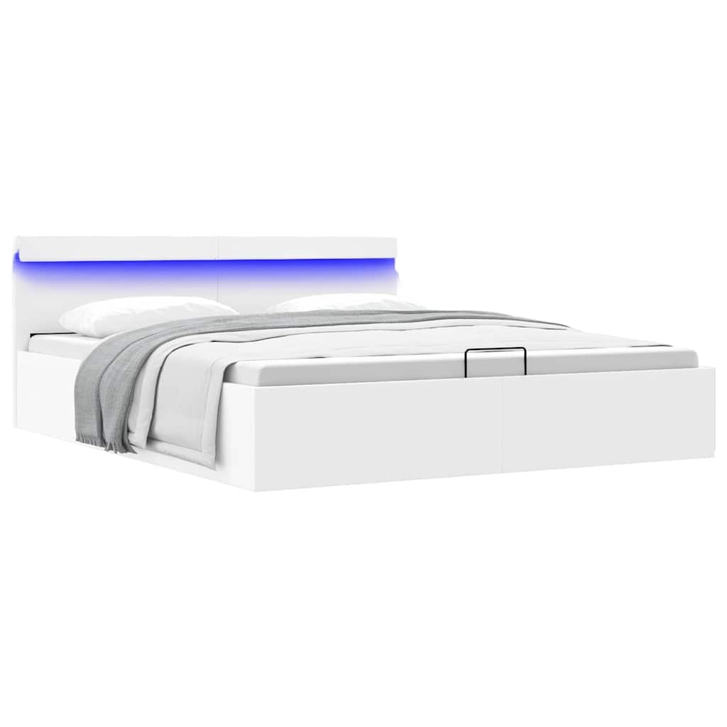 Bett mit Bettkasten Hydraulisch LED Weiß Kunstleder 180x200 cm Bett mit Bettkasten Hydraulisch LED Weiß Kunstleder 180x200 cm