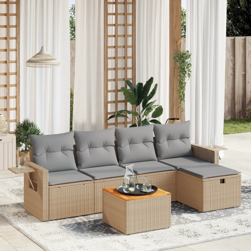 6-tlg. Garten-Sofagarnitur mit Kissen Beige Poly Rattan 6-tlg. Garten-Sofagarnitur mit Kissen Beige Poly Rattan