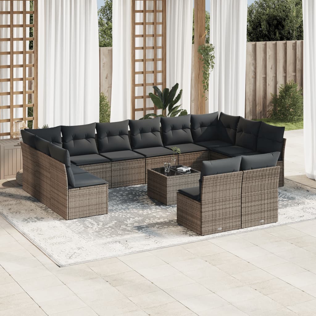 13-tlg. Garten-Sofagarnitur mit Kissen Grau Poly Rattan 13-tlg. Garten-Sofagarnitur mit Kissen Grau Poly Rattan