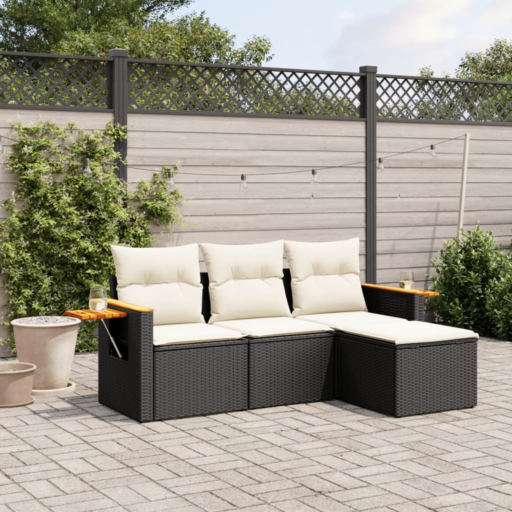 4-tlg. Garten-Sofagarnitur mit Kissen Schwarz Poly Rattan 4-tlg. Garten-Sofagarnitur mit Kissen Schwarz Poly Rattan
