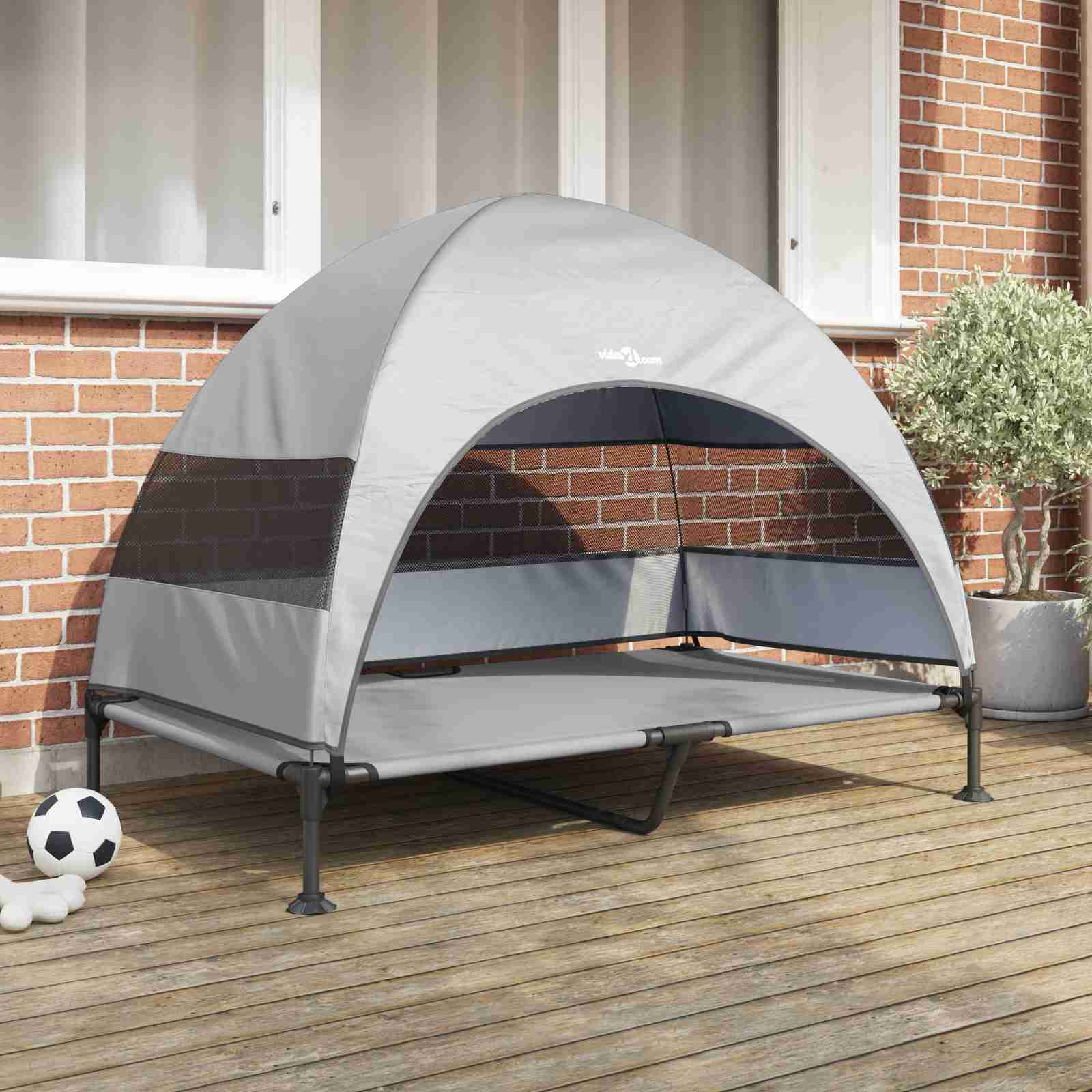 Erhöhtes Hundebett mit Abnehmbarem Dach Silber Grau XL Stahl
