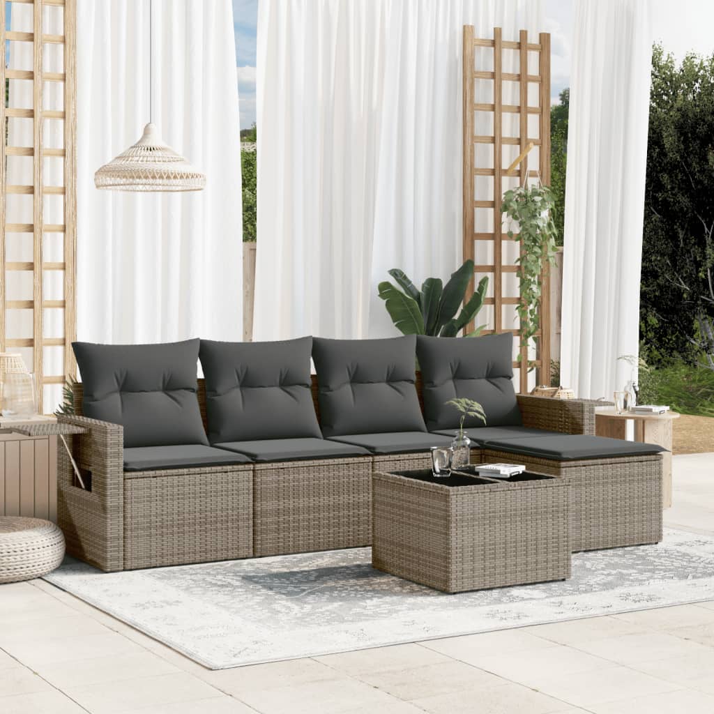 6-tlg. Garten-Sofagarnitur mit Kissen Grau Poly Rattan 6-tlg. Garten-Sofagarnitur mit Kissen Grau Poly Rattan