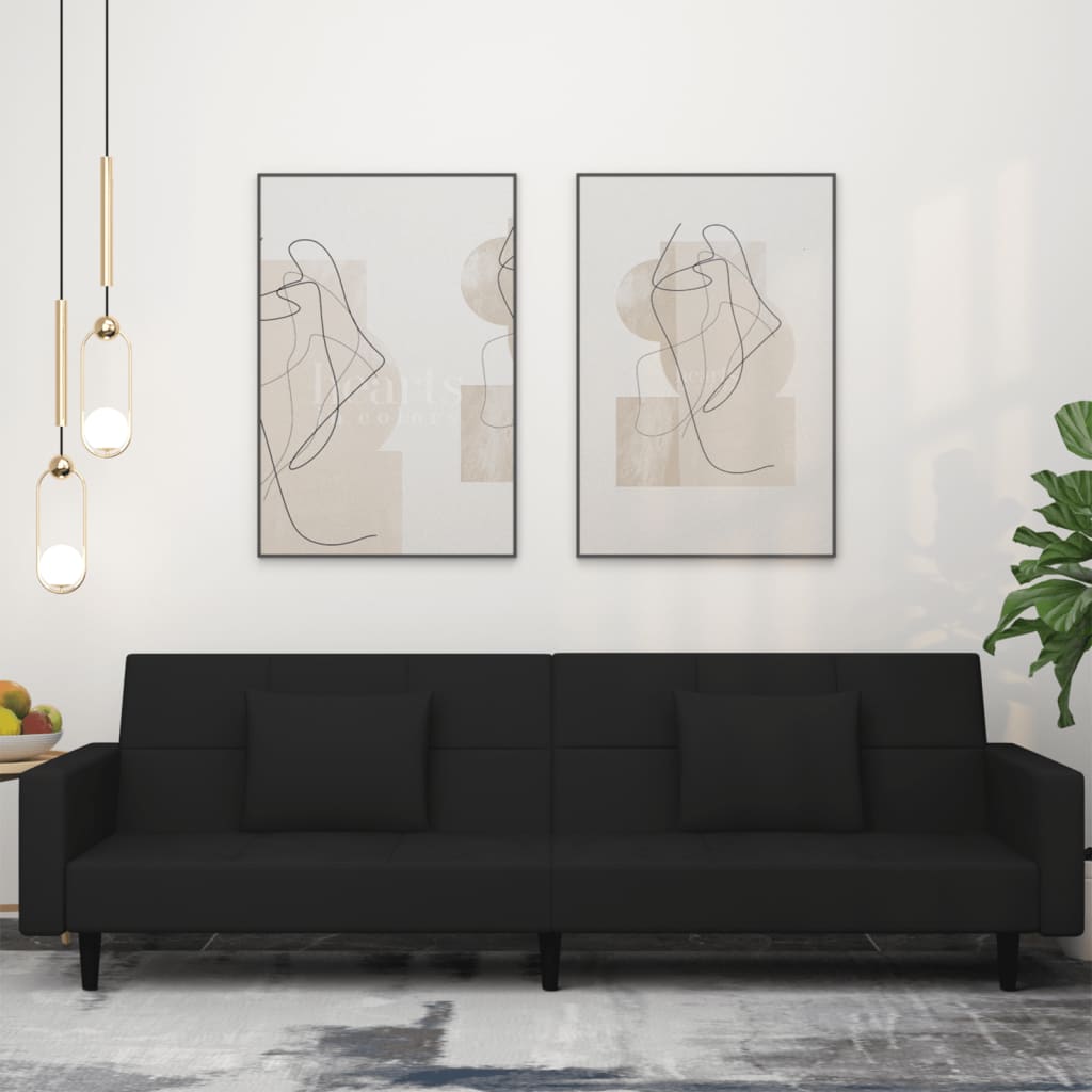 Schlafsofa 2-Sitzer mit 2 Kissen Schwarz Samt Schlafsofa 2-Sitzer mit 2 Kissen Schwarz Samt