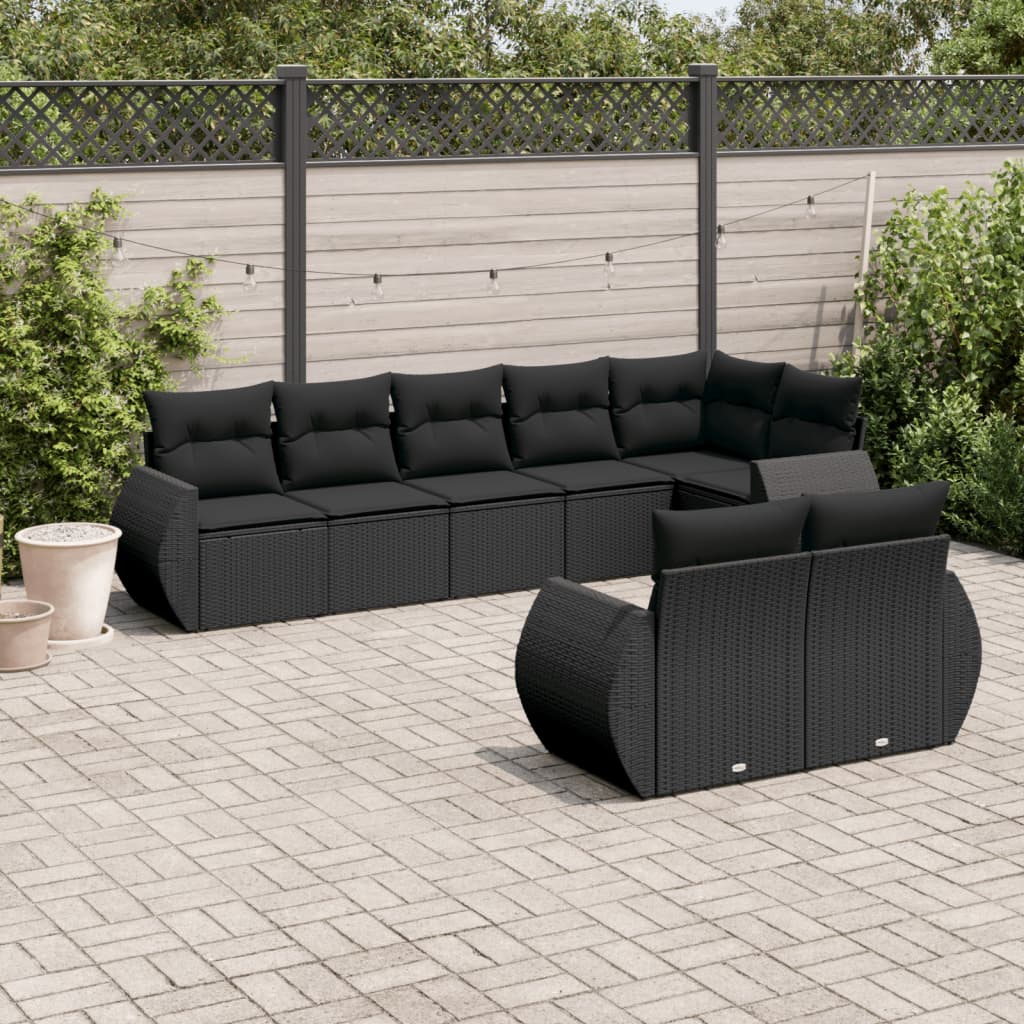 8-tlg. Garten-Sofagarnitur mit Kissen Schwarz Poly Rattan 8-tlg. Garten-Sofagarnitur mit Kissen Schwarz Poly Rattan