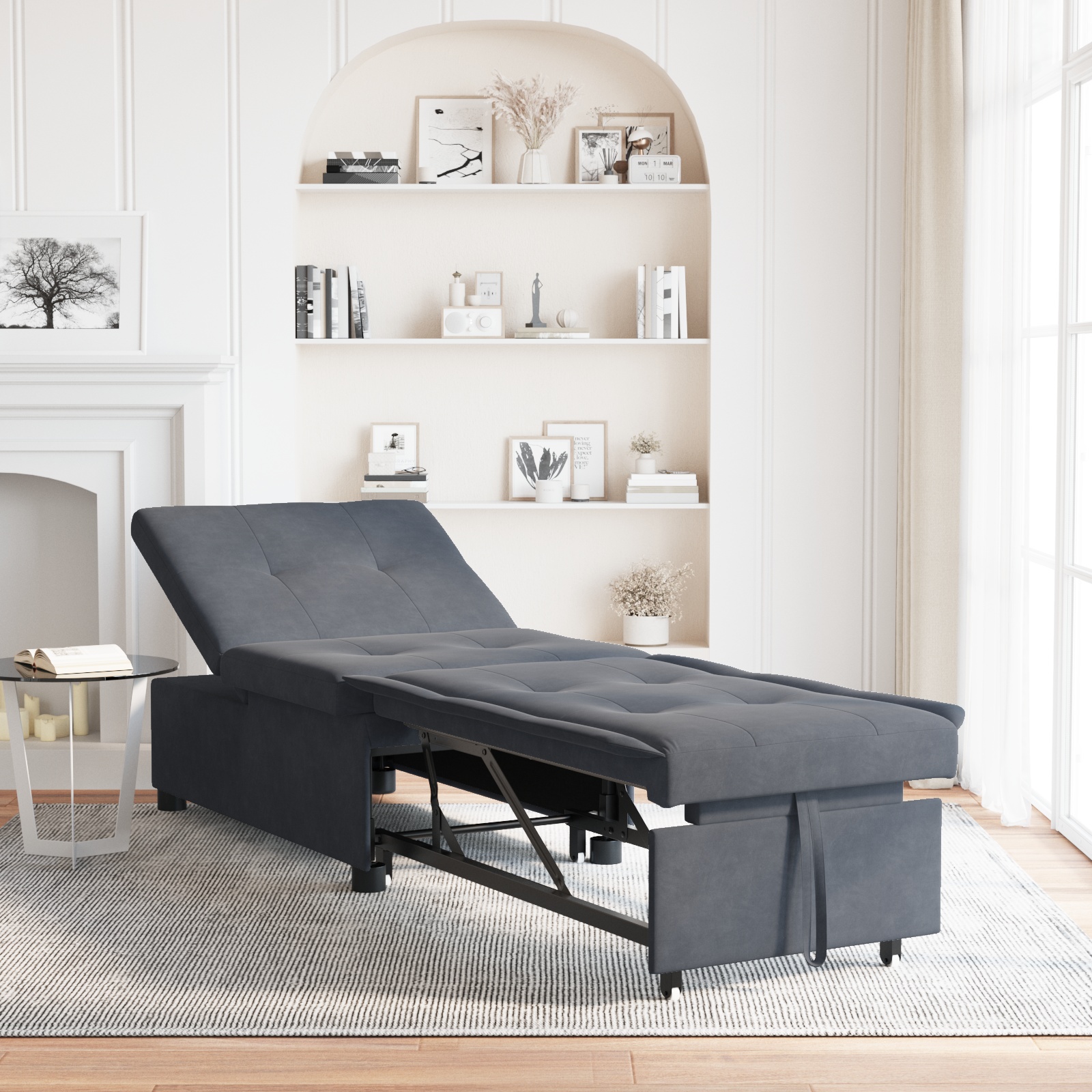 Sofa Bett 3-in-1 Ausziehdesign Dunkelgraues Samt Sofa Bett 3-in-1 Ausziehdesign Dunkelgraues Samt