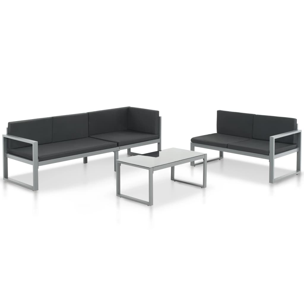 3-tlg. Garten-Lounge-Set mit Kissen Aluminium Schwarz 3-tlg. Garten-Lounge-Set mit Kissen Aluminium Schwarz