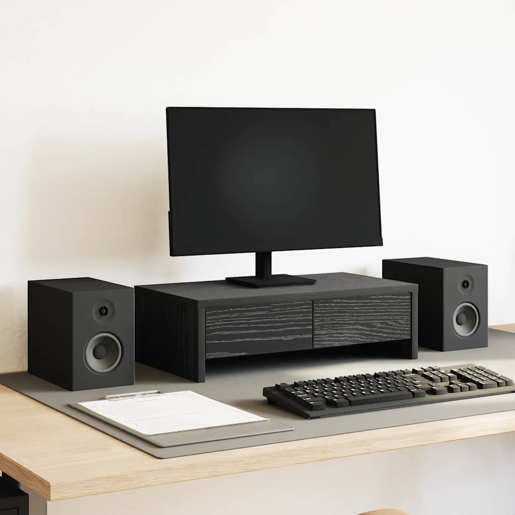 Monitorständer mit Schubladen Schwarz Eichen-Optik 50x27x15 cm Monitorständer mit Schubladen Schwarz Eichen-Optik 50x27x15 cm