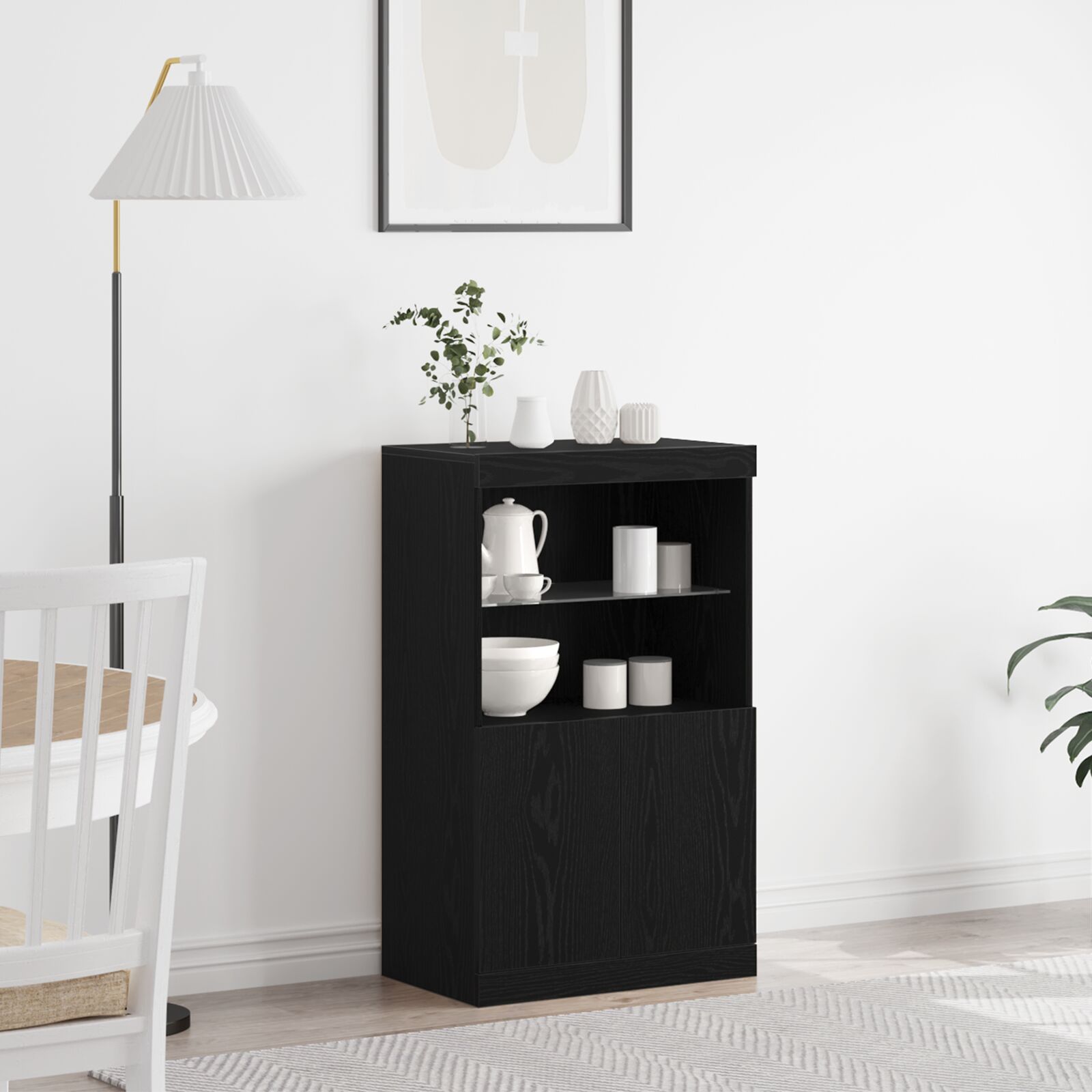 vidaXL Sideboard mit LED-Lichtern Schwarz Eiche 60x37x100 cm