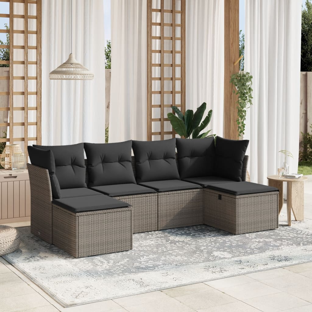 6-tlg. Garten-Sofagarnitur mit Kissen Grau Poly Rattan 6-tlg. Garten-Sofagarnitur mit Kissen Grau Poly Rattan