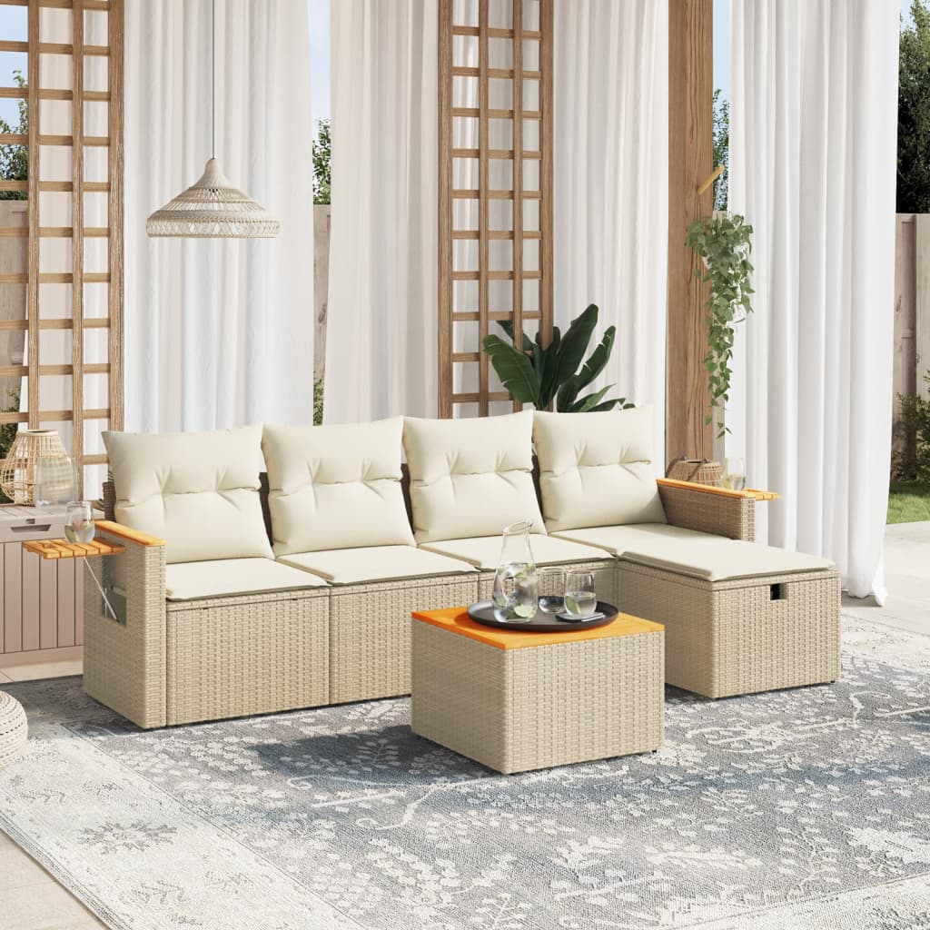 6-tlg. Garten-Sofagarnitur mit Kissen Beige Poly Rattan 6-tlg. Garten-Sofagarnitur mit Kissen Beige Poly Rattan