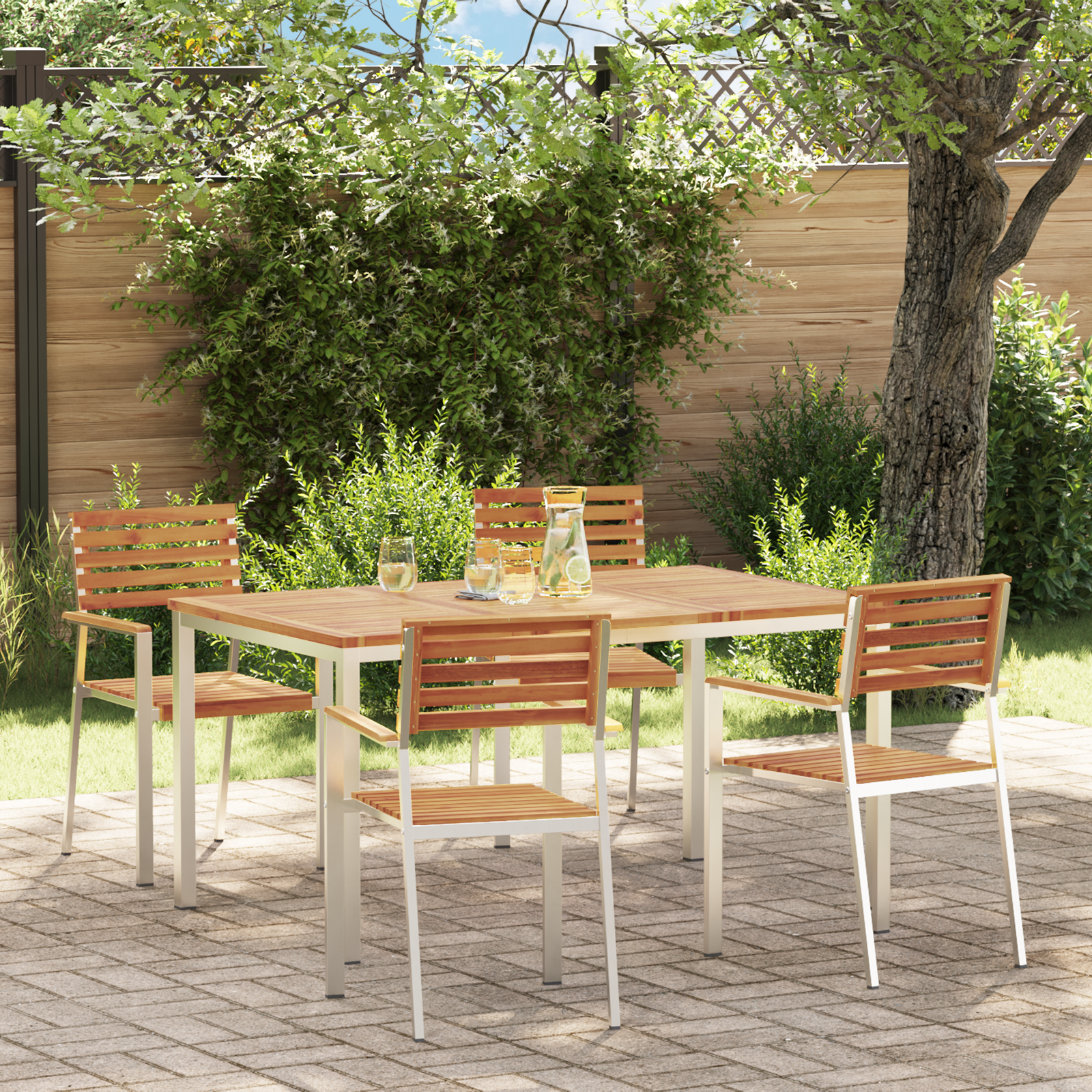 5-teiliges Garten Essset aus Massivholz Akazie 5-teiliges Garten Essset aus Massivholz Akazie