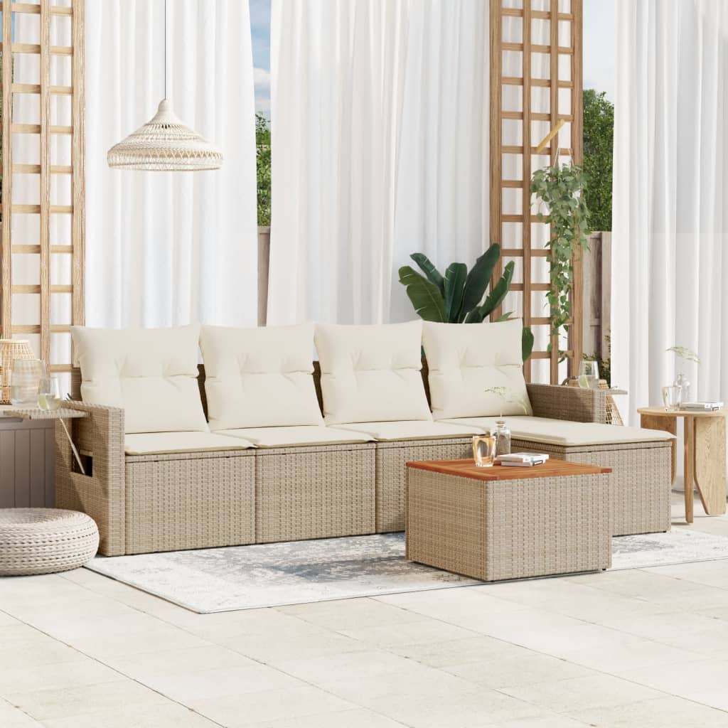 6-tlg. Garten-Sofagarnitur mit Kissen Beige Poly Rattan 6-tlg. Garten-Sofagarnitur mit Kissen Beige Poly Rattan