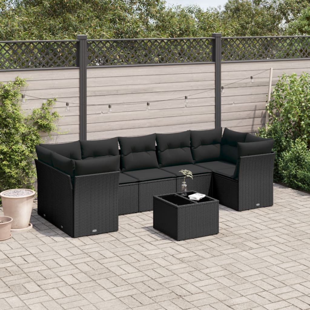 8-tlg. Garten-Sofagarnitur mit Kissen Schwarz Poly Rattan 8-tlg. Garten-Sofagarnitur mit Kissen Schwarz Poly Rattan