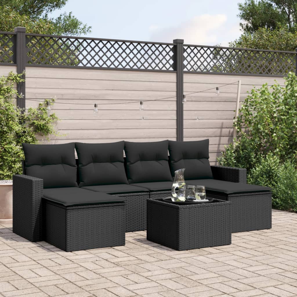 7-tlg. Garten-Sofagarnitur mit Kissen Schwarz Poly Rattan 7-tlg. Garten-Sofagarnitur mit Kissen Schwarz Poly Rattan