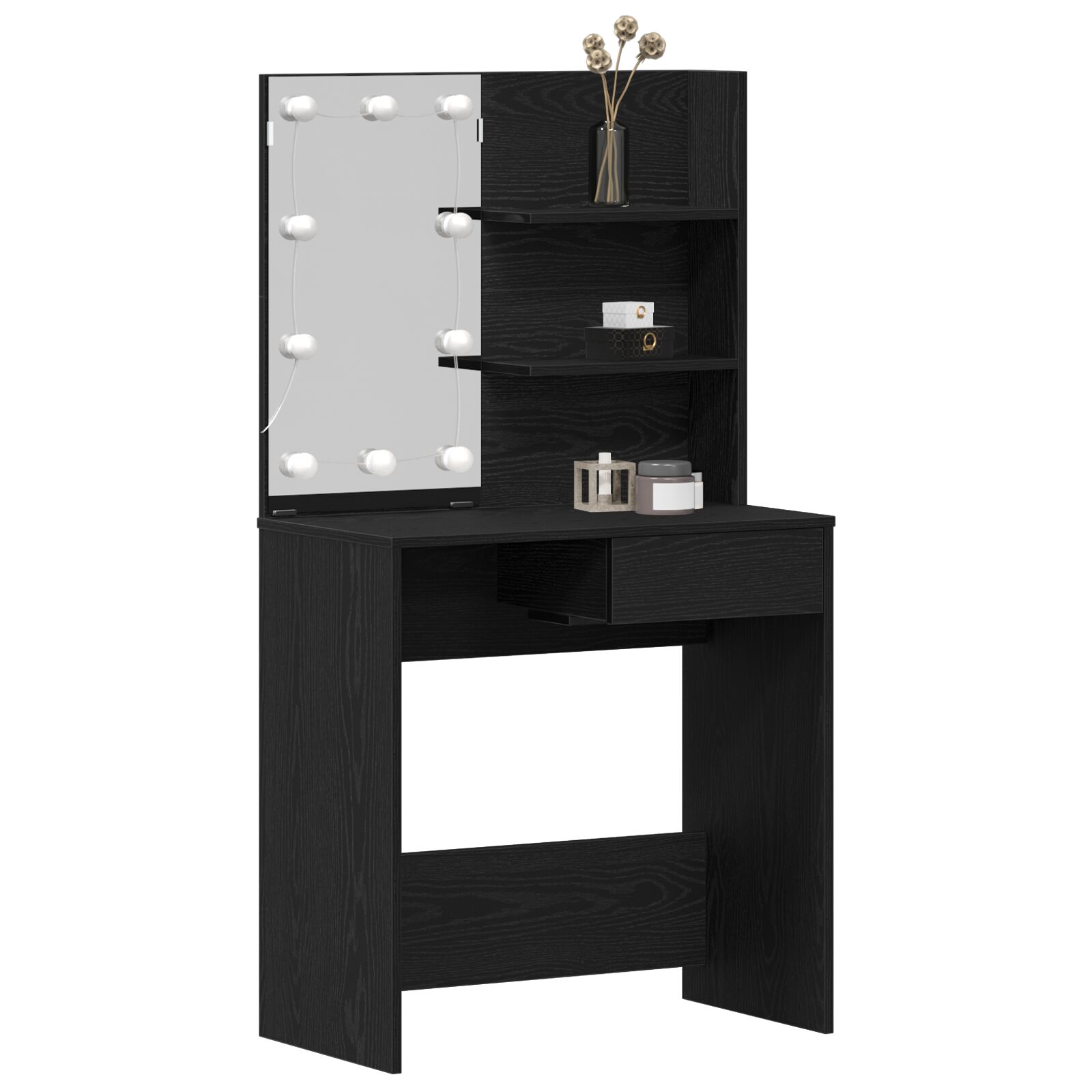 LED Schminktisch in Schwarz-Eiche - 74.5x40x141 cm, aus Holzwerkstoff LED Schminktisch in Schwarz-Eiche - 74.5x40x141 cm, aus Holzwerkstoff