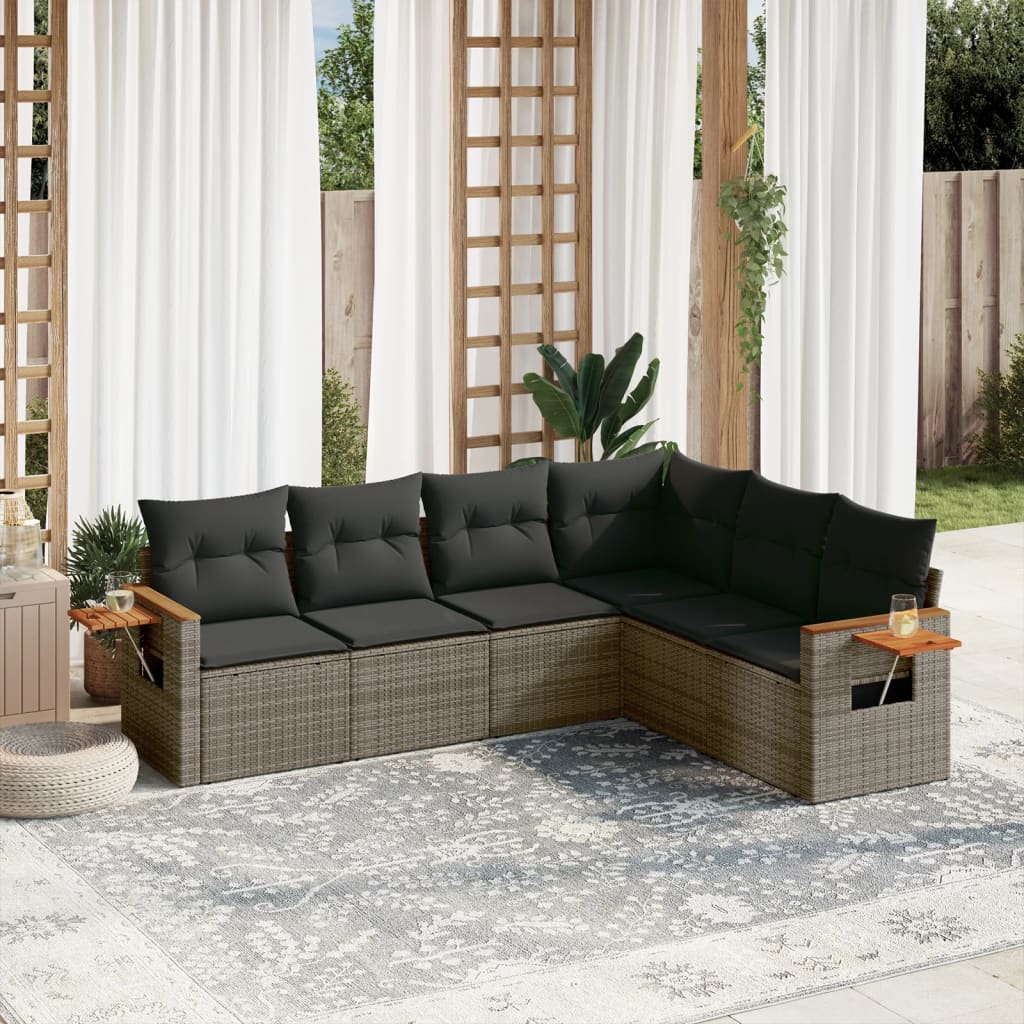 6-tlg. Garten-Sofagarnitur mit Kissen Grau Poly Rattan 6-tlg. Garten-Sofagarnitur mit Kissen Grau Poly Rattan