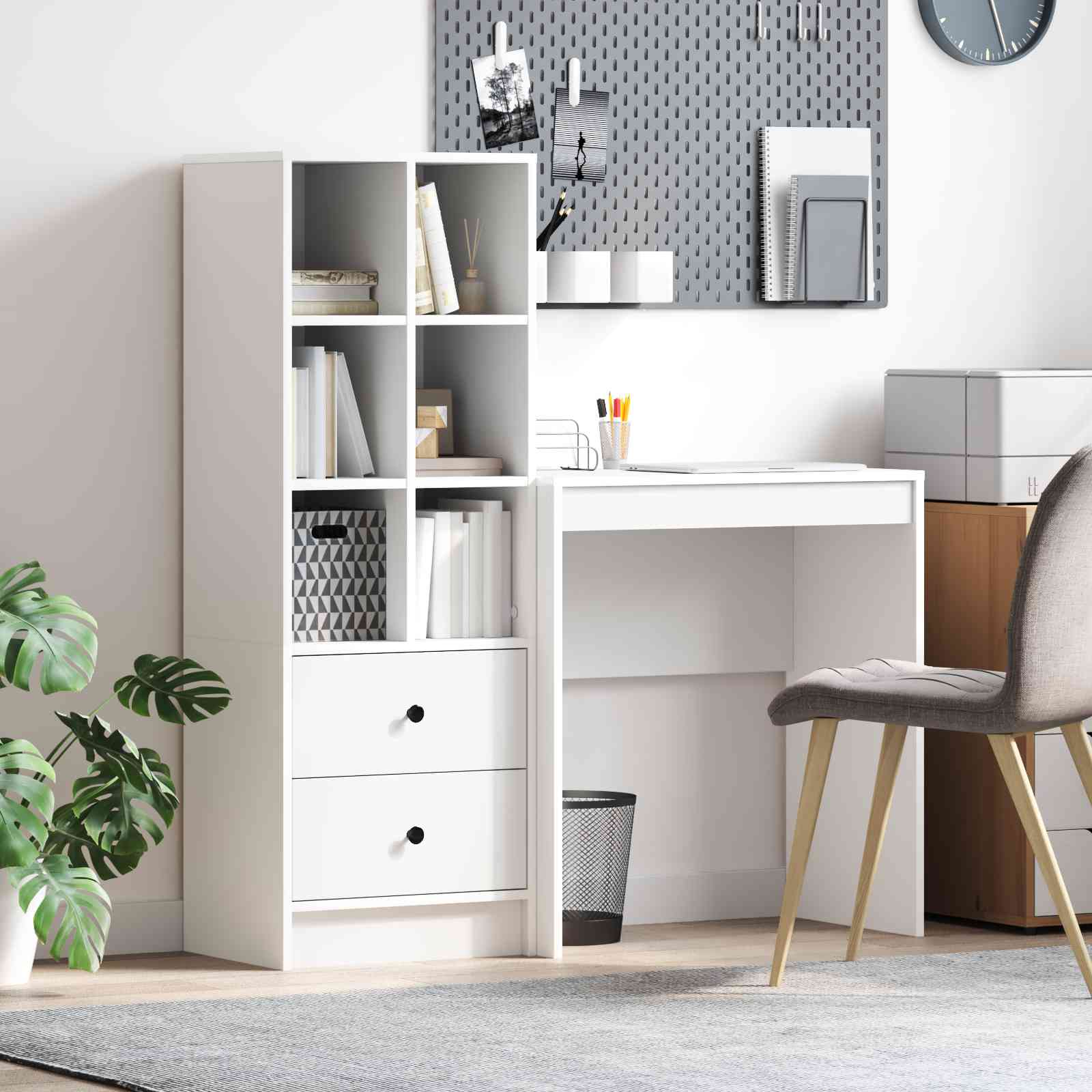 Schreibtisch mit Stauraum Weiß Holzwerkstoff Schreibtisch mit Stauraum Weiß Holzwerkstoff