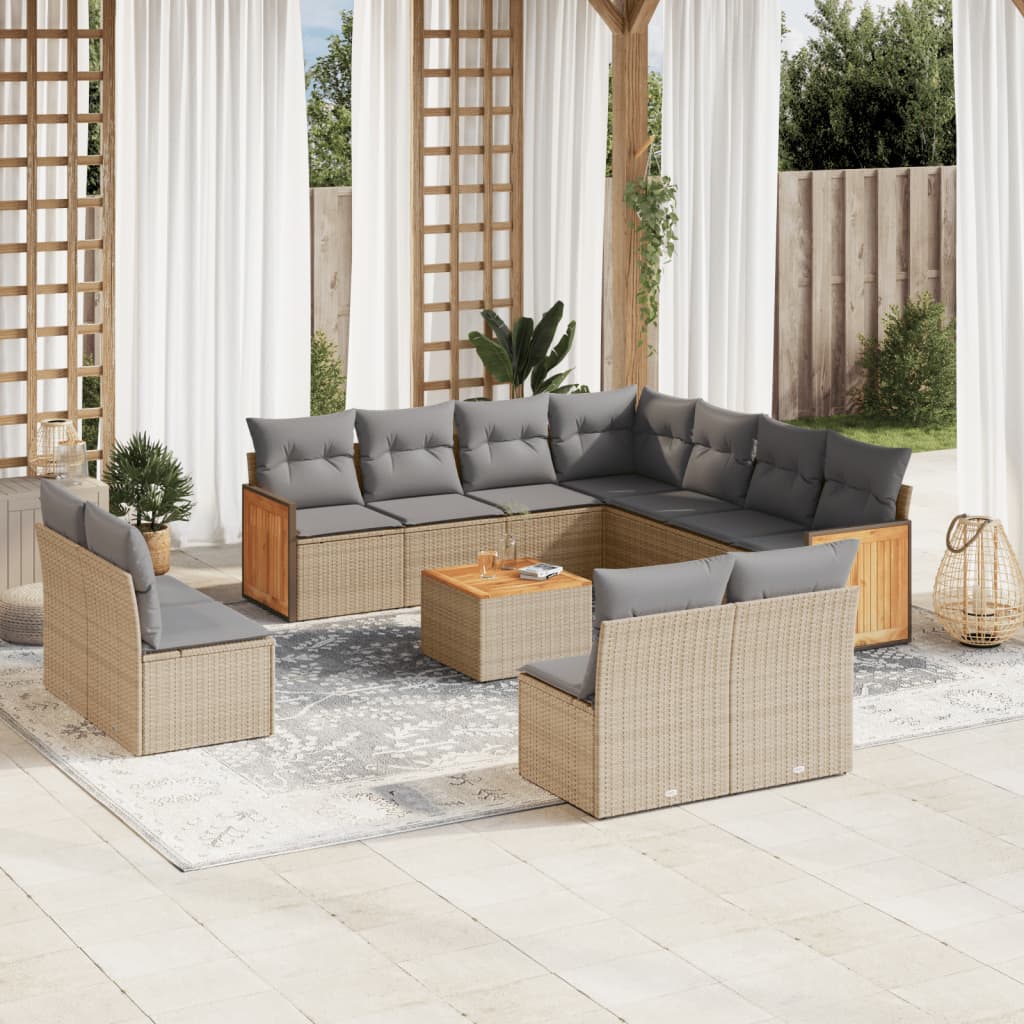 12-tlg. Garten-Sofagarnitur mit Kissen Beige Poly Rattan 12-tlg. Garten-Sofagarnitur mit Kissen Beige Poly Rattan