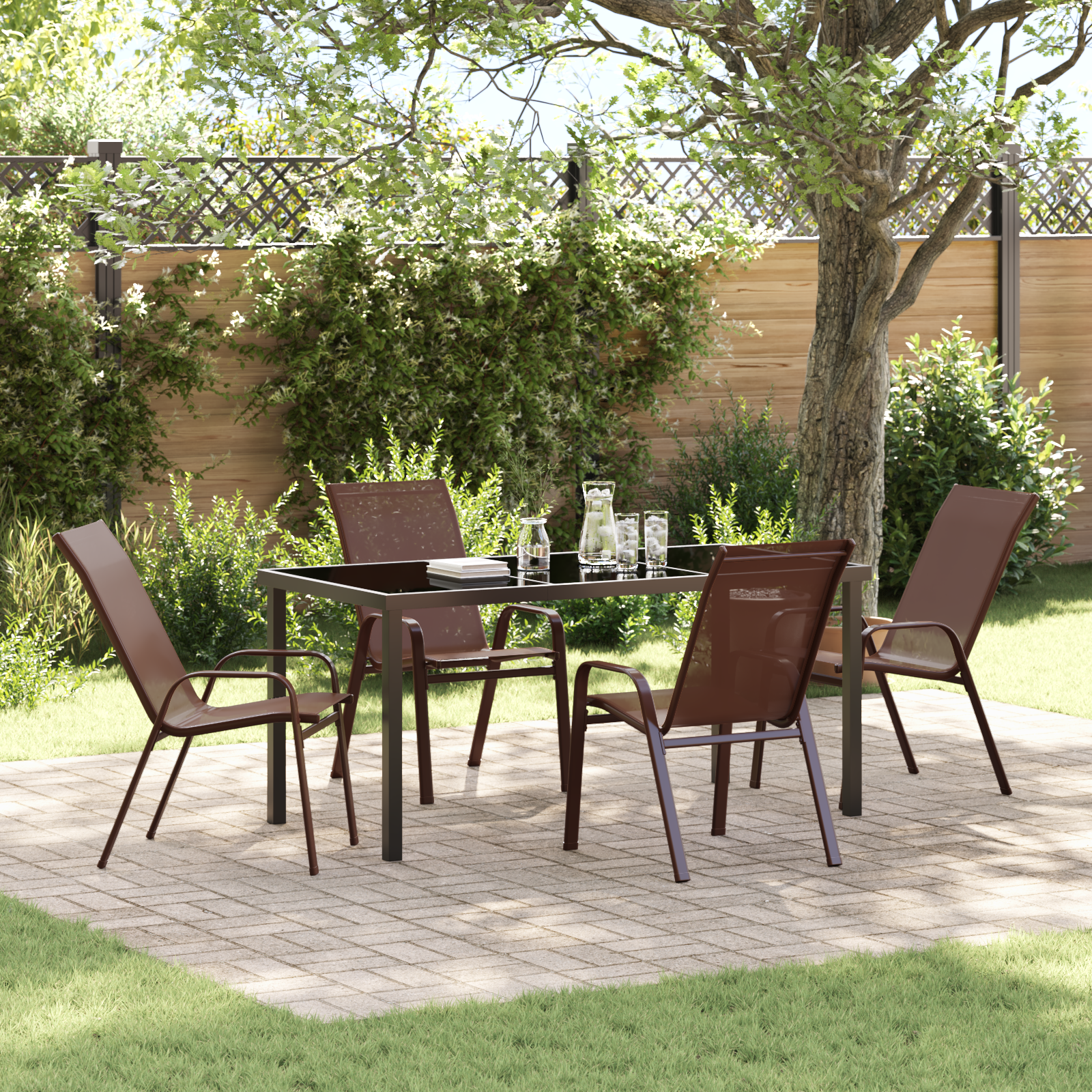 5-teiliges Garten Esszimmer Set Braun Textilene und Stahl 5-teiliges Garten Esszimmer Set Braun Textilene und Stahl