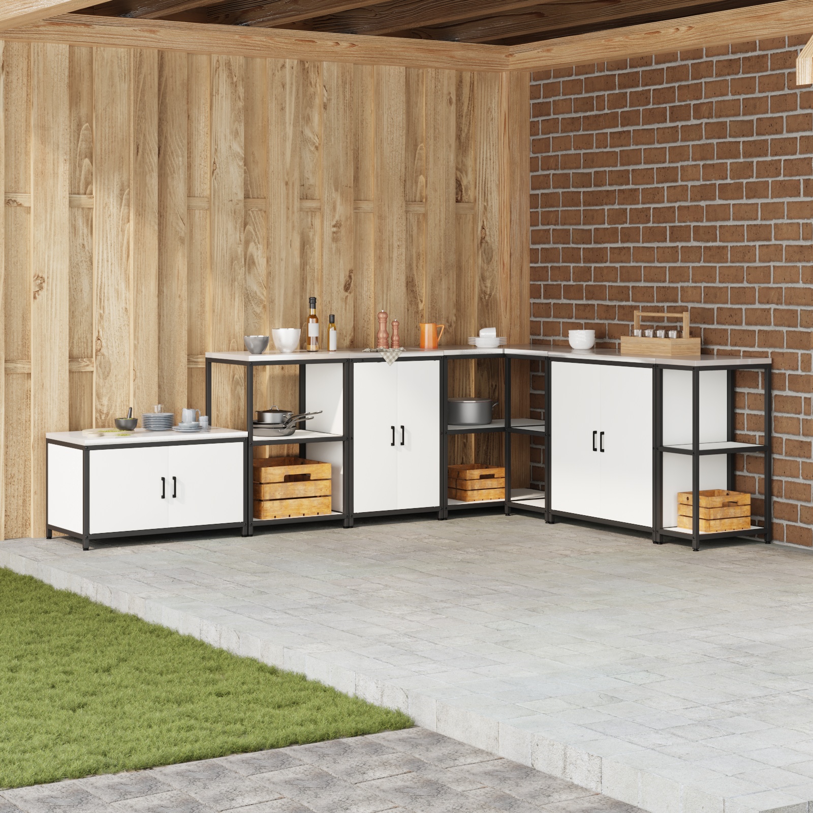 Küchenlagerregal mit Regal mit Speicher mit Tür Weiß 60 x 50 x 92 cm Stahl Küchenlagerregal mit Regal mit Speicher mit Tür Weiß 60 x 50 x 92 cm Stahl