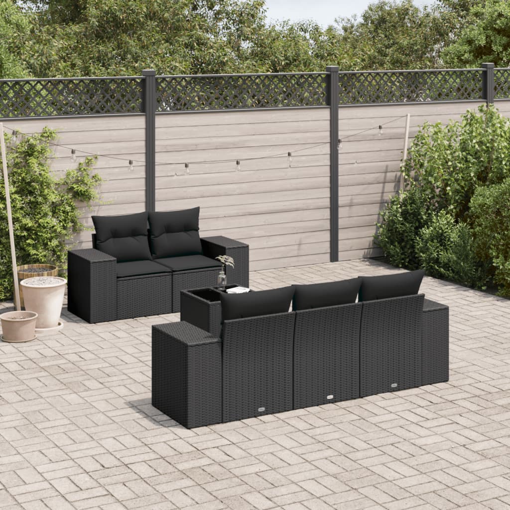 6-tlg. Garten-Sofagarnitur mit Kissen Schwarz Poly Rattan 6-tlg. Garten-Sofagarnitur mit Kissen Schwarz Poly Rattan