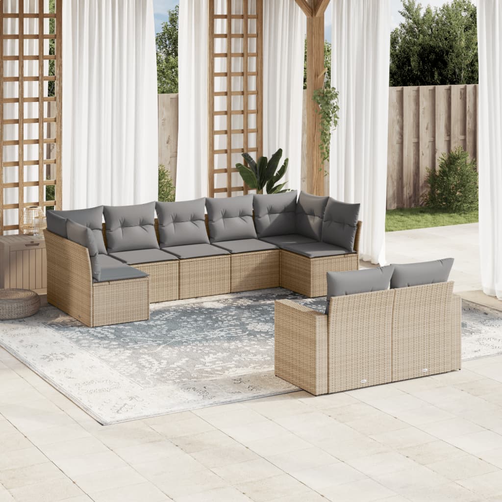 9-tlg. Garten-Sofagarnitur mit Kissen Beige Poly Rattan 9-tlg. Garten-Sofagarnitur mit Kissen Beige Poly Rattan