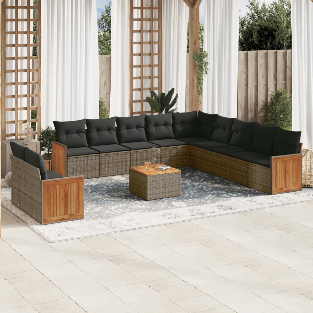 12-tlg. Garten-Sofagarnitur mit Kissen Grau Poly Rattan 12-tlg. Garten-Sofagarnitur mit Kissen Grau Poly Rattan