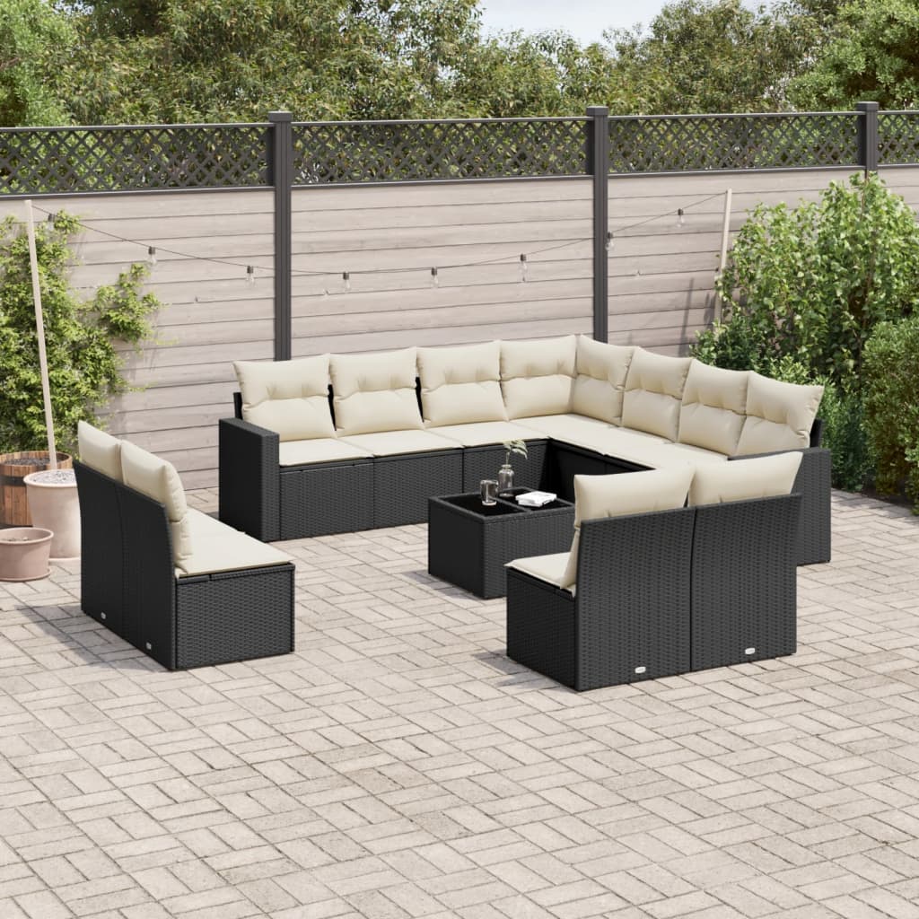 12-tlg. Garten-Sofagarnitur mit Kissen Schwarz Poly Rattan 12-tlg. Garten-Sofagarnitur mit Kissen Schwarz Poly Rattan