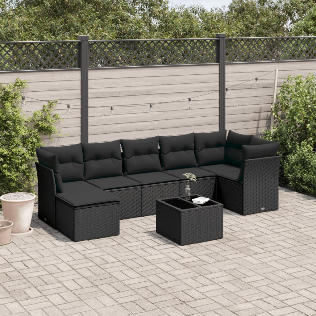 8-tlg. Garten-Sofagarnitur mit Kissen Schwarz Poly Rattan 8-tlg. Garten-Sofagarnitur mit Kissen Schwarz Poly Rattan