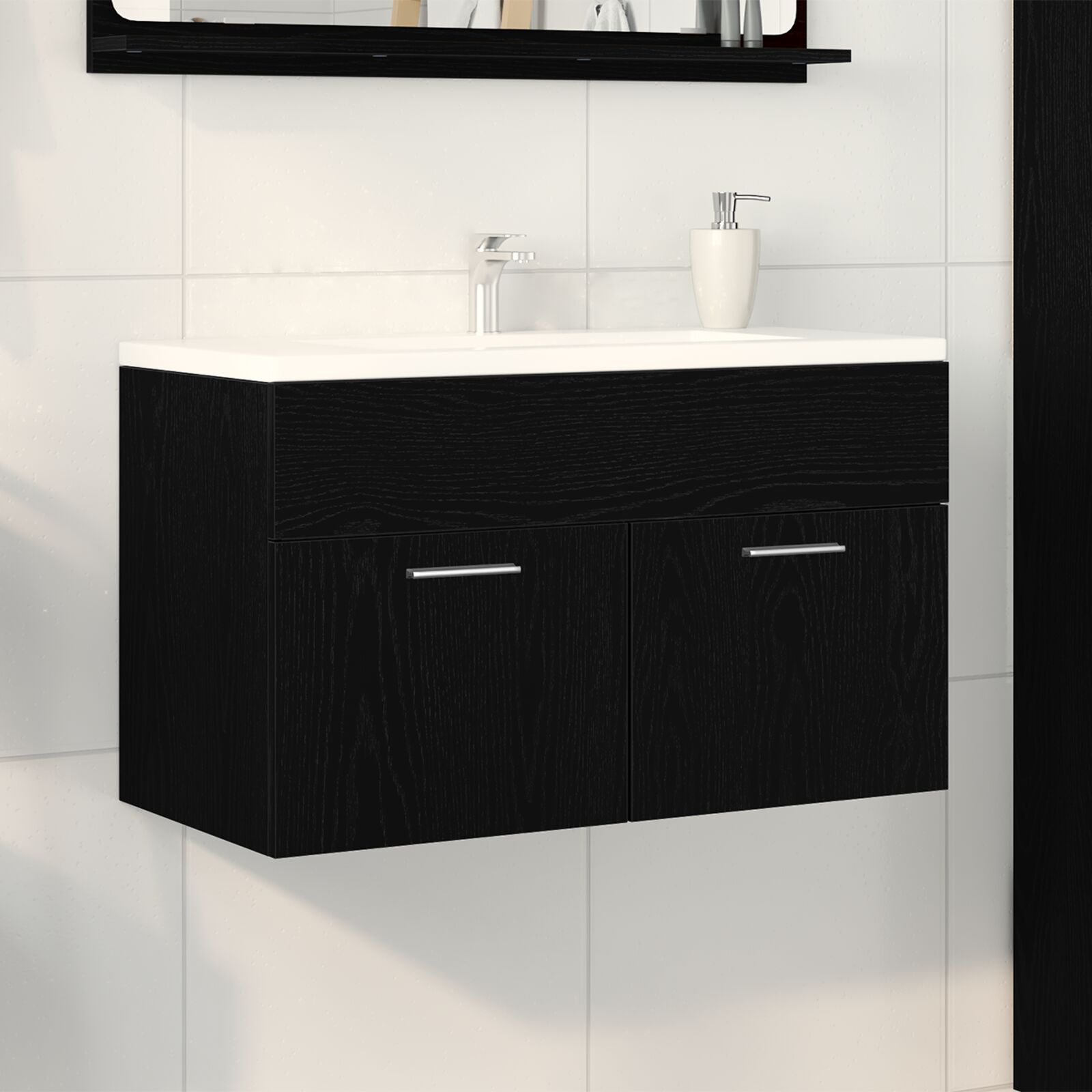 vidaXL Badezimmer-Waschtischschrank in Schwarz-Eiche 80x38,5x46 cm aus Holzwerkstoff