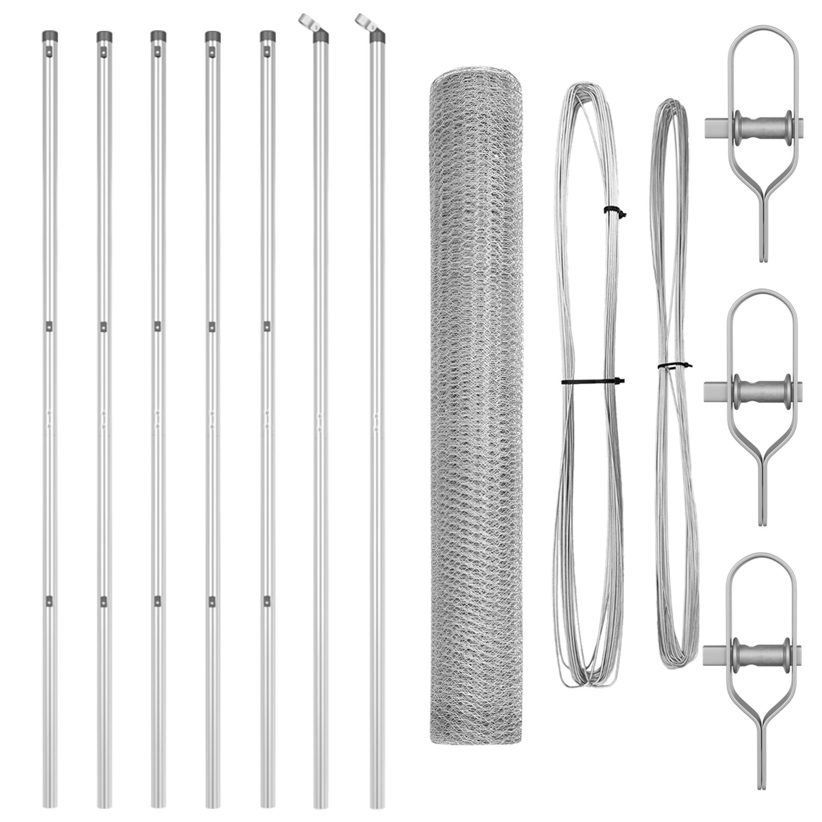 Sechseckzaun 1x10 m Verzinkter Stahl, Zaunpfosten 7 Stk Ø32 mm 150 cm Verzinkter Stahl