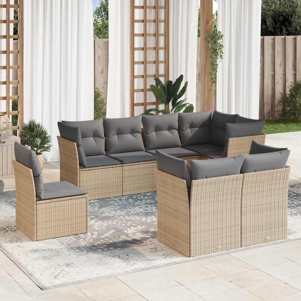 8-tlg. Garten-Sofagarnitur mit Kissen Beige Poly Rattan 8-tlg. Garten-Sofagarnitur mit Kissen Beige Poly Rattan