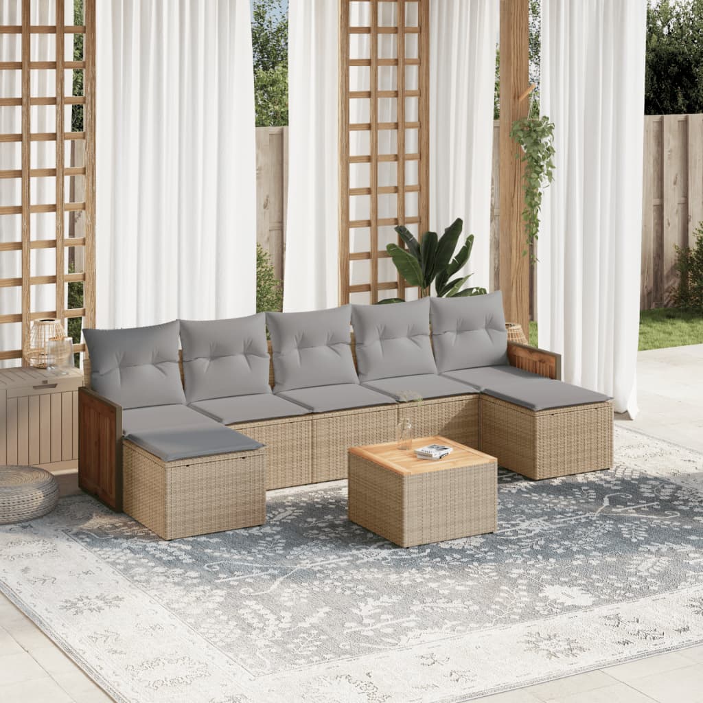 8-tlg. Garten-Sofagarnitur mit Kissen Beige Poly Rattan 8-tlg. Garten-Sofagarnitur mit Kissen Beige Poly Rattan