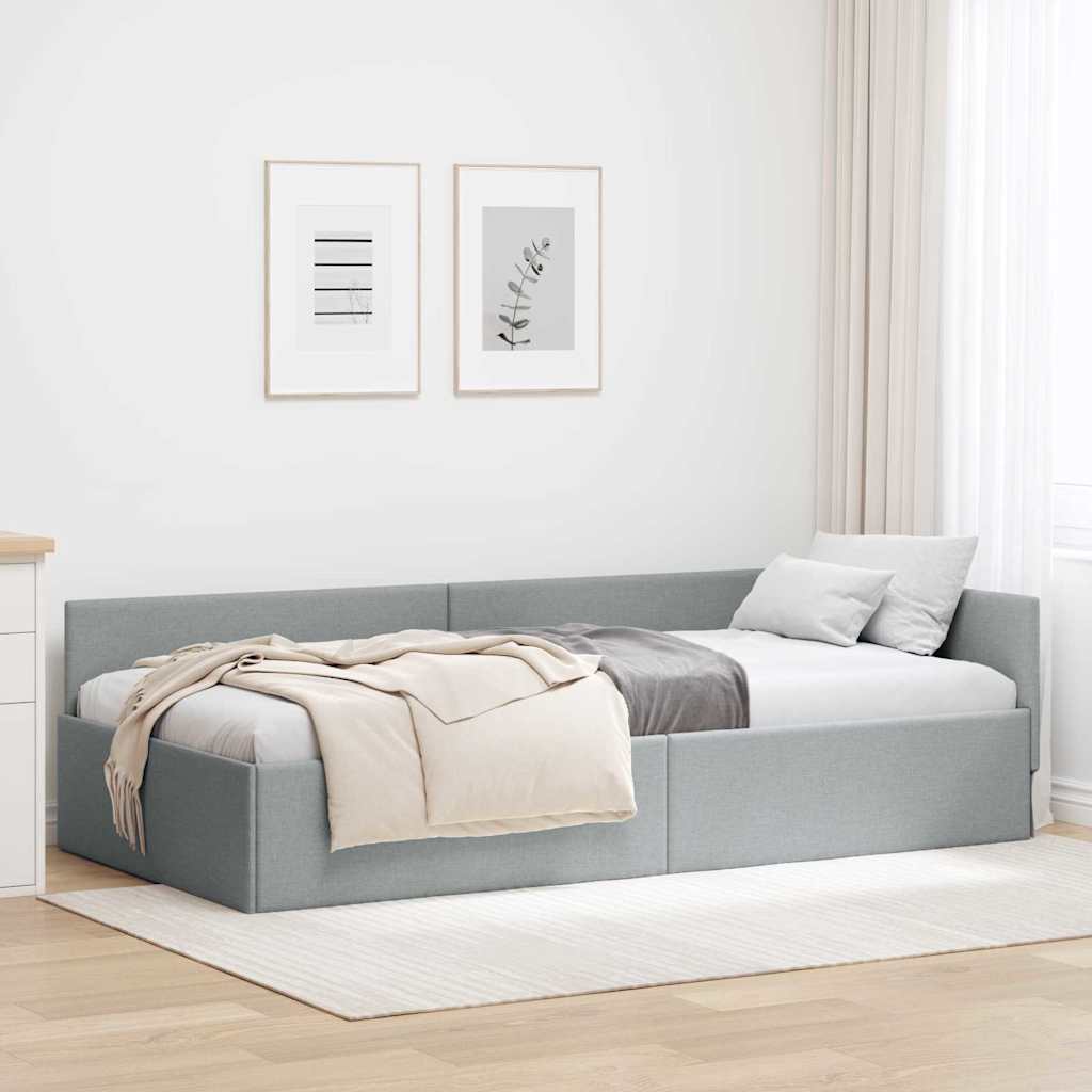 Eckbettgestell mit Kopfteil Hellgrau 100 x 200 cm