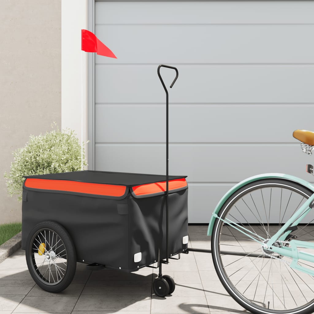 Fahrradanhänger Schwarz und Orange 30 kg Eisen Fahrradanhänger Schwarz und Orange 30 kg Eisen