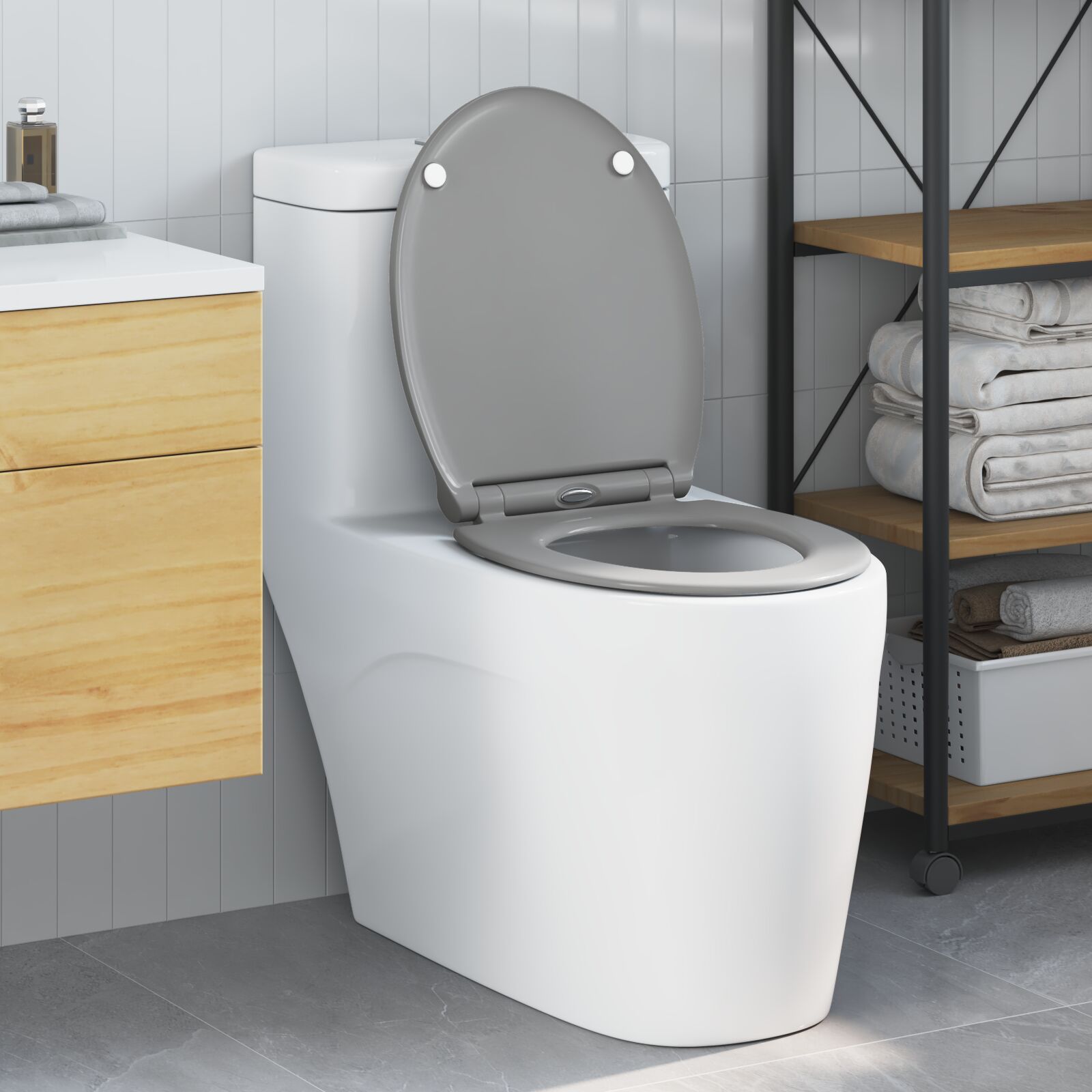 Schnellverschluss Toilettensitz mit sanfter Schließöffnung Duroplast Grau Schnellverschluss Toilettensitz mit sanfter Schließöffnung Duroplast Grau