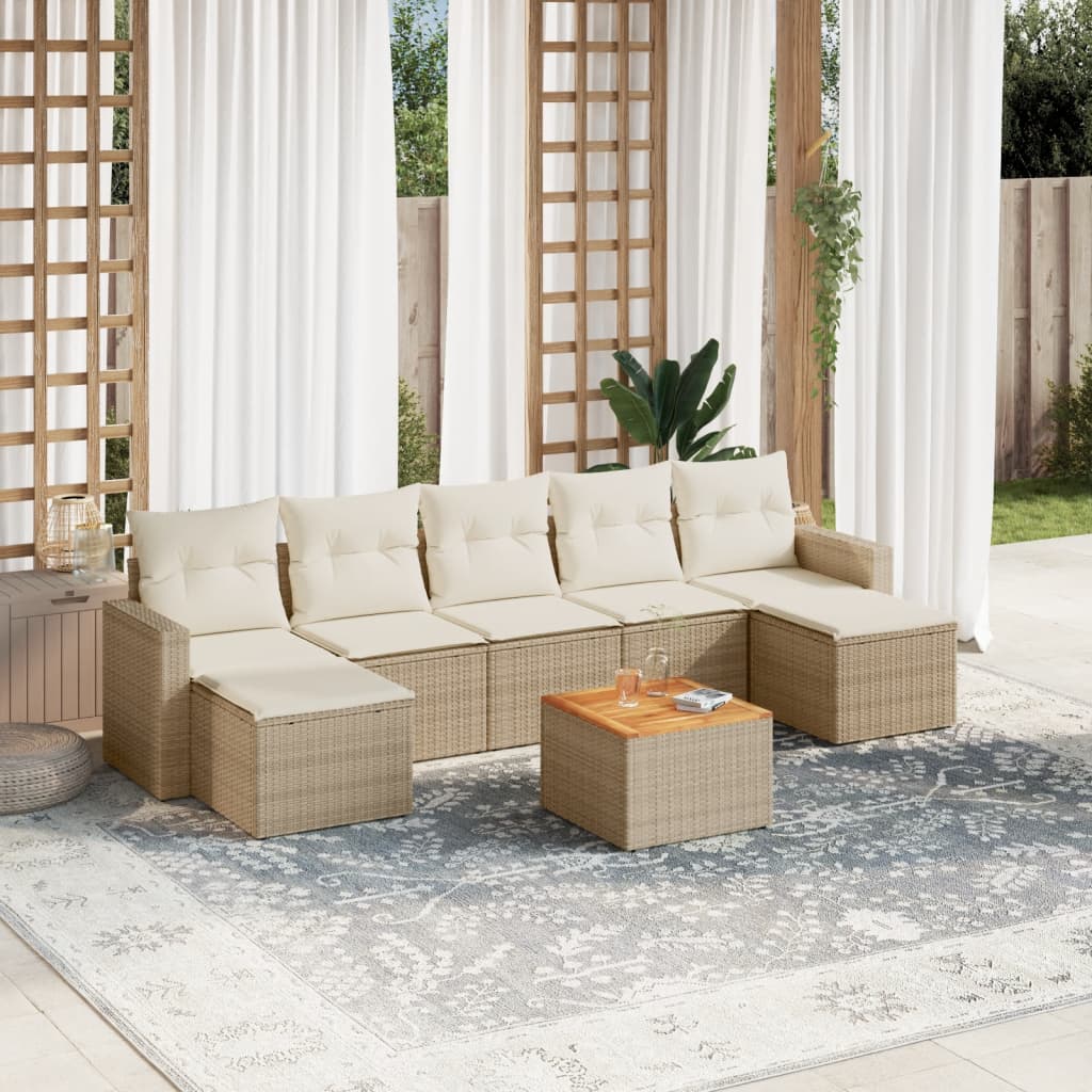 8-tlg. Garten-Sofagarnitur mit Kissen Beige Poly Rattan 8-tlg. Garten-Sofagarnitur mit Kissen Beige Poly Rattan