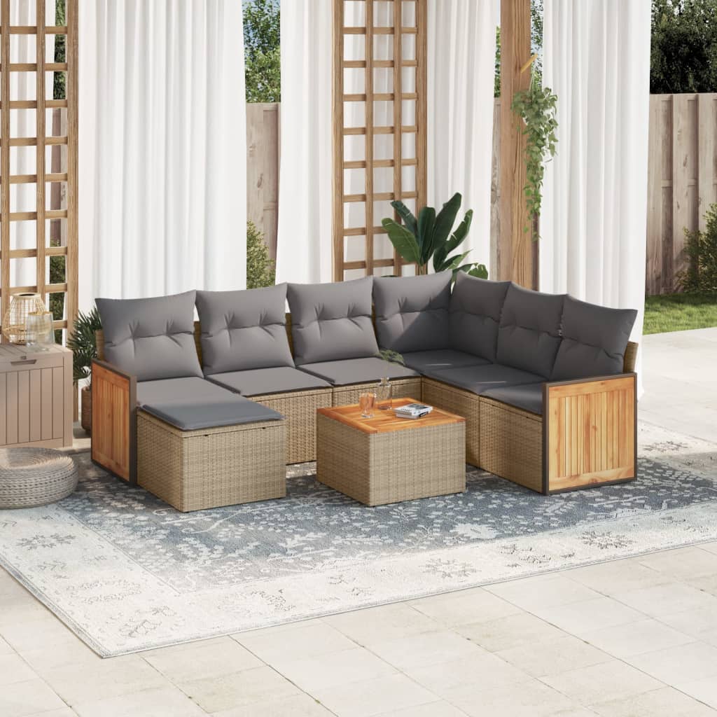 8-tlg. Garten-Sofagarnitur mit Kissen Beige Poly Rattan 8-tlg. Garten-Sofagarnitur mit Kissen Beige Poly Rattan