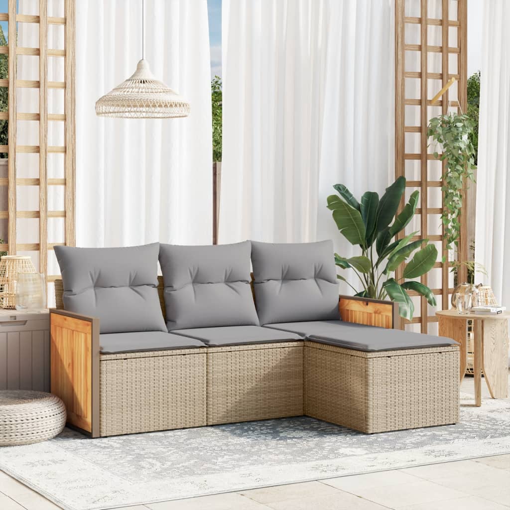 4-tlg. Garten-Sofagarnitur mit Kissen Beige Poly Rattan 4-tlg. Garten-Sofagarnitur mit Kissen Beige Poly Rattan