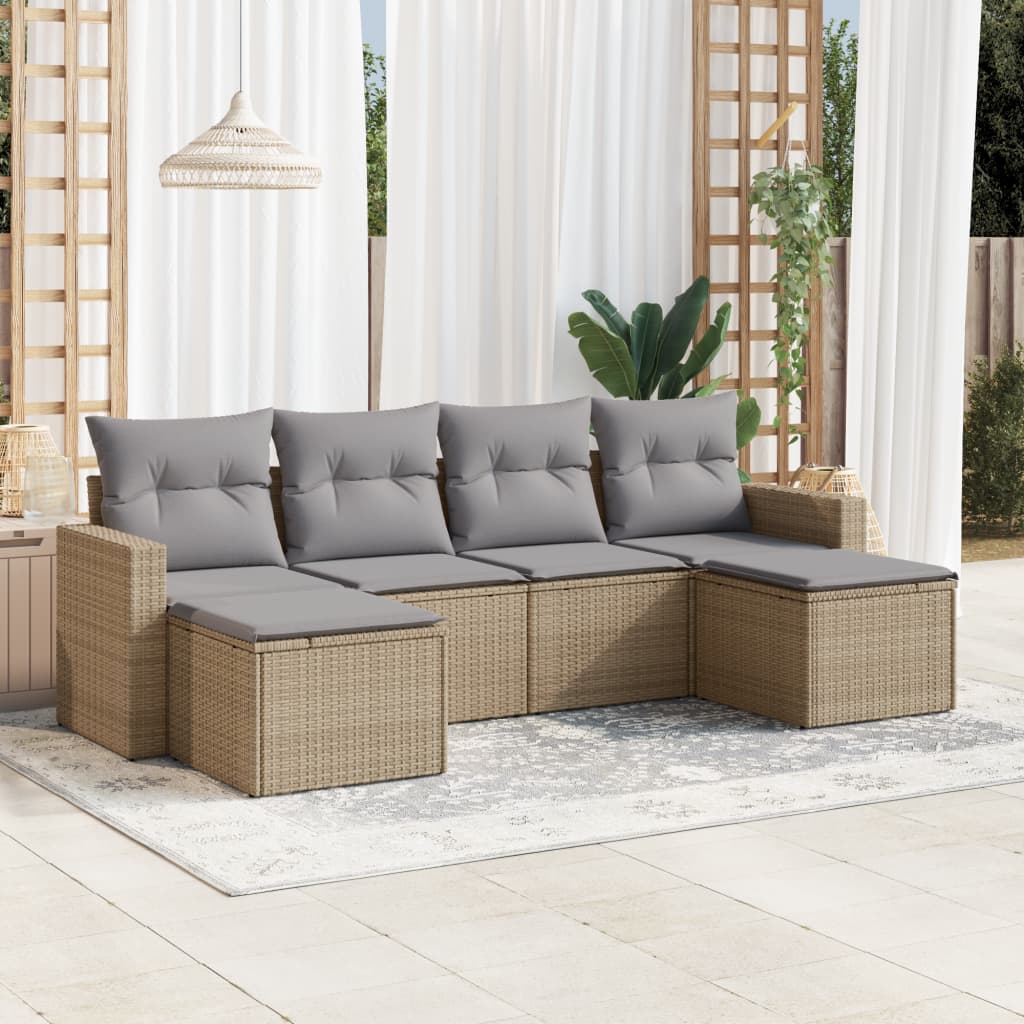 6-tlg. Garten-Sofagarnitur mit Kissen Beige Poly Rattan 6-tlg. Garten-Sofagarnitur mit Kissen Beige Poly Rattan
