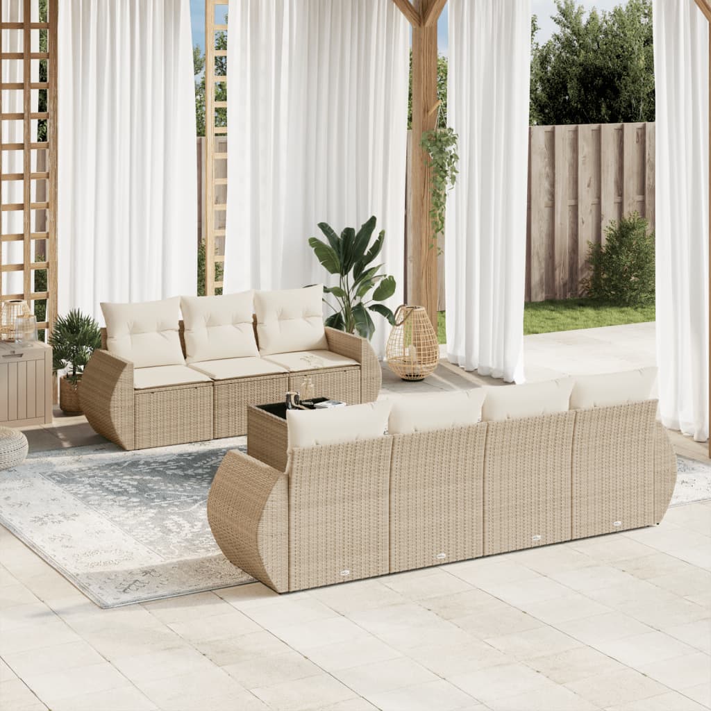 8-tlg. Garten-Sofagarnitur mit Kissen Beige Poly Rattan 8-tlg. Garten-Sofagarnitur mit Kissen Beige Poly Rattan