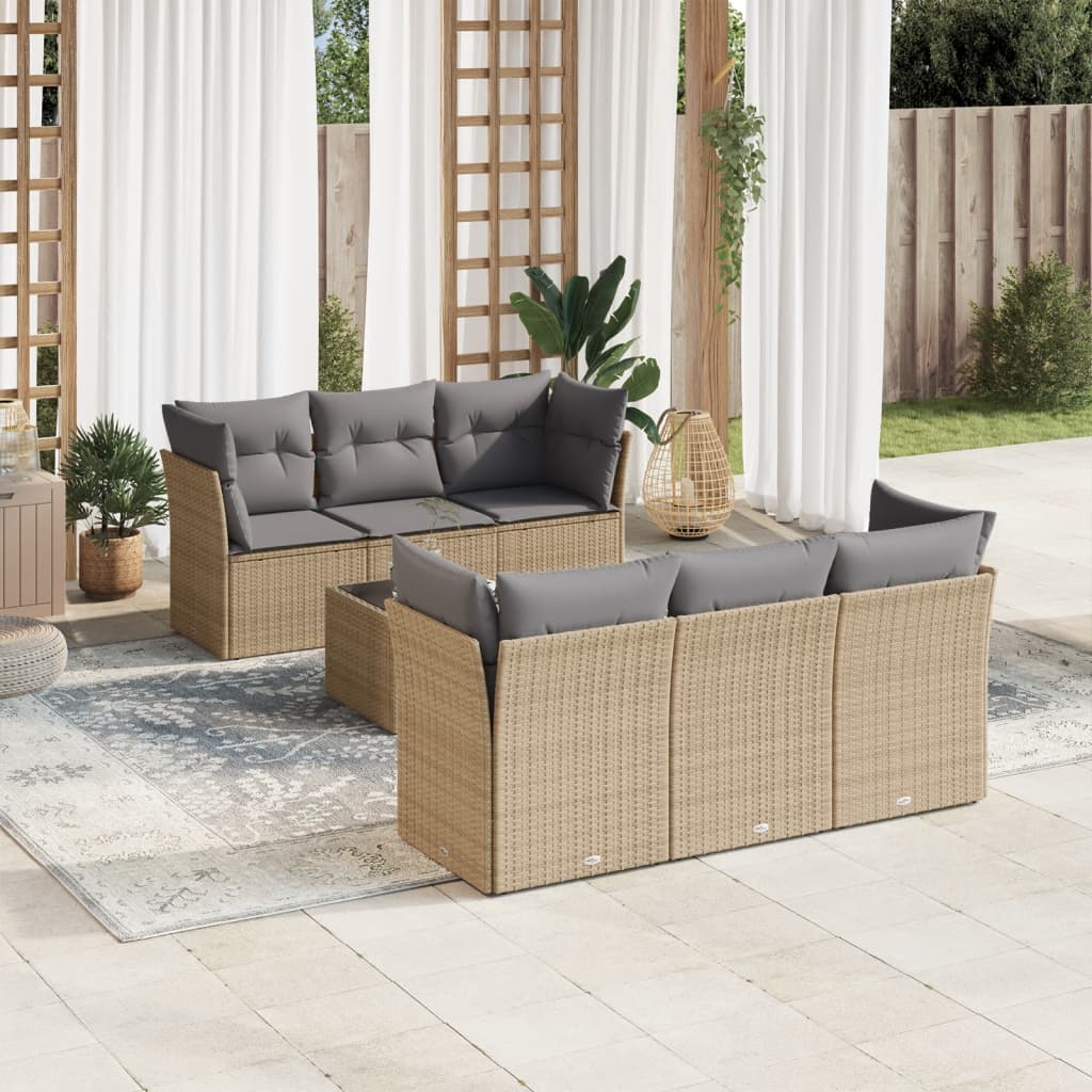 7-tlg. Garten-Sofagarnitur mit Kissen Beige Poly Rattan 7-tlg. Garten-Sofagarnitur mit Kissen Beige Poly Rattan