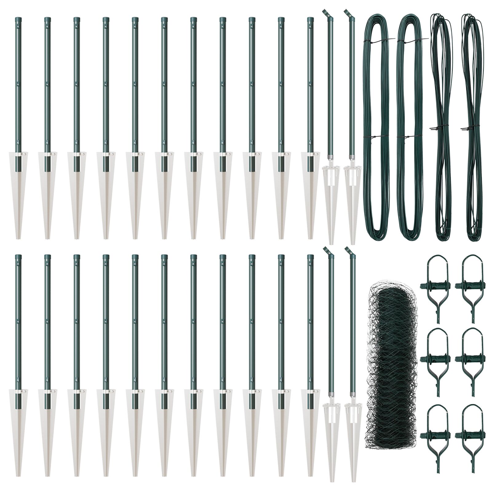 Sechseckzaun Grün 1x50 m Stahl, Zaunpfosten mit Spitze 13 Stück Ø32 mm 120 cm Verzinkter Stahl