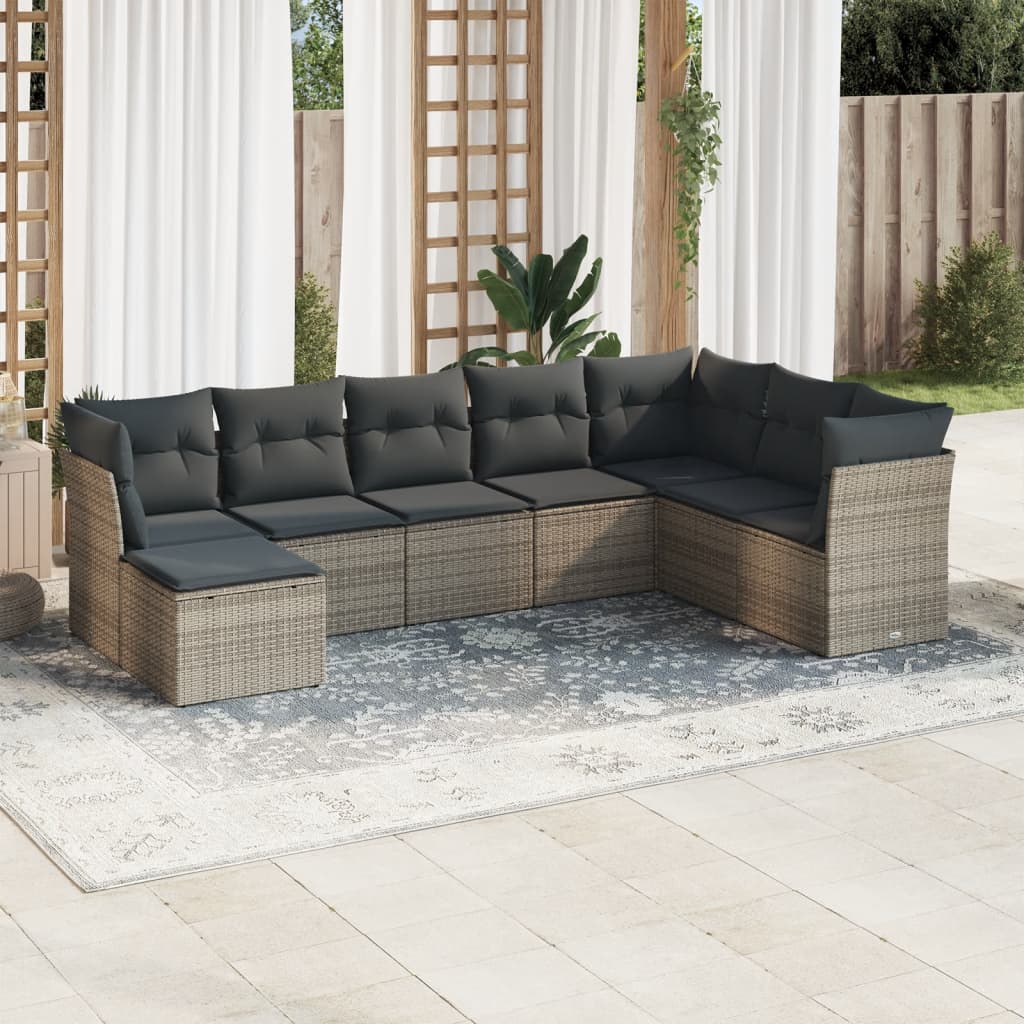 8-tlg. Garten-Sofagarnitur mit Kissen Grau Poly Rattan 8-tlg. Garten-Sofagarnitur mit Kissen Grau Poly Rattan