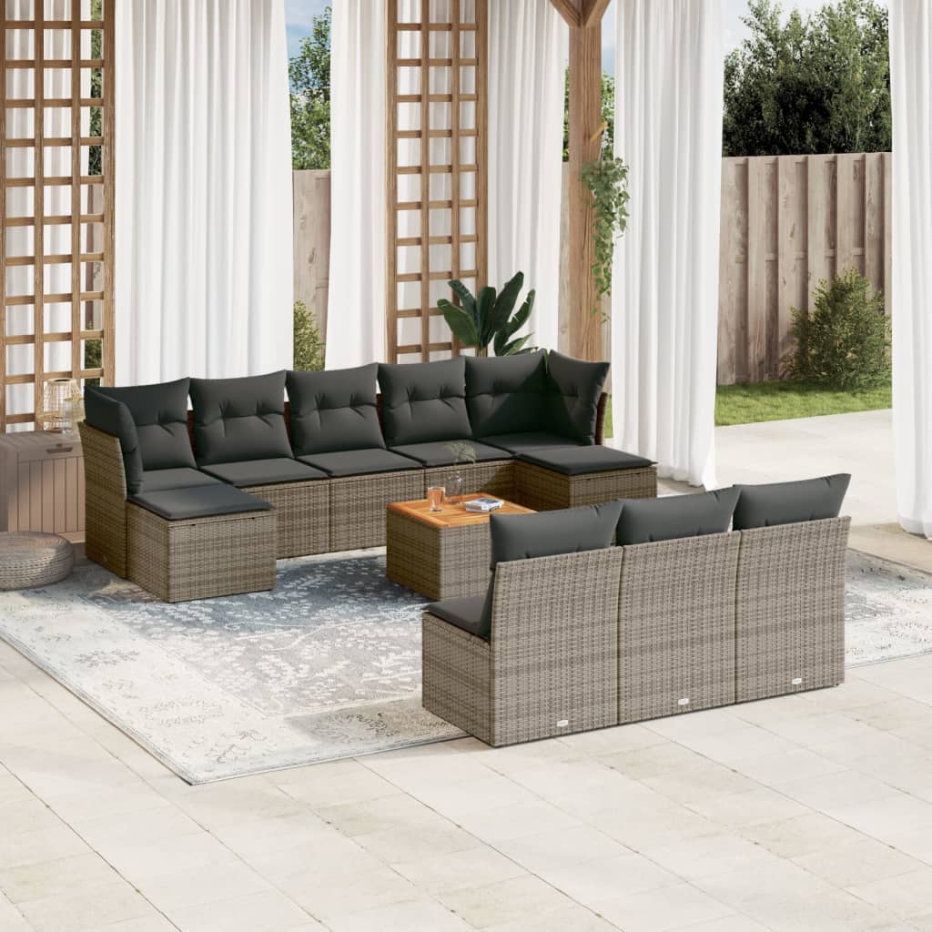 11-tlg. Garten-Sofagarnitur mit Kissen Grau Poly Rattan 11-tlg. Garten-Sofagarnitur mit Kissen Grau Poly Rattan
