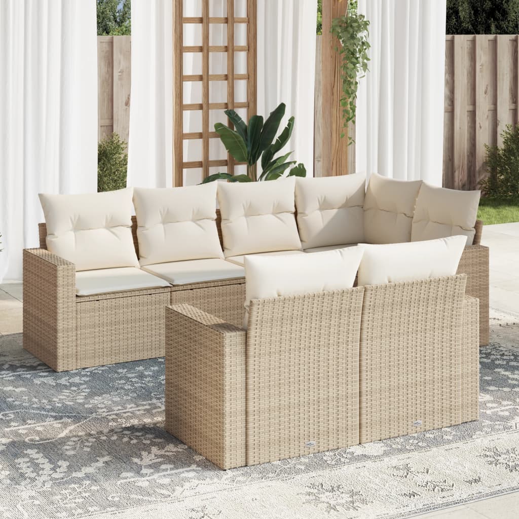 7-tlg. Garten-Sofagarnitur mit Kissen Beige Poly Rattan 7-tlg. Garten-Sofagarnitur mit Kissen Beige Poly Rattan